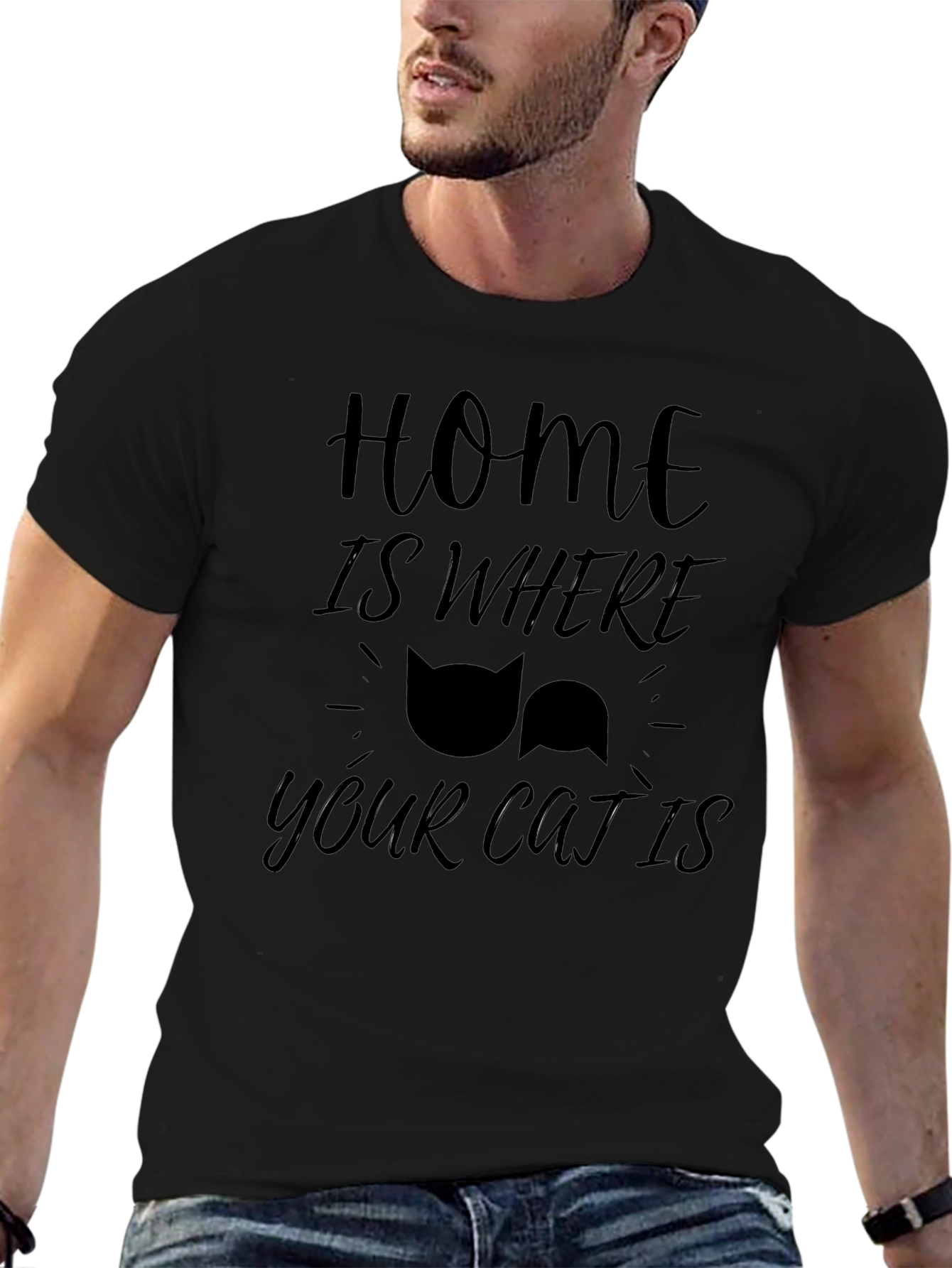 Home Is Where Your Cat Is - Black T-Shirt