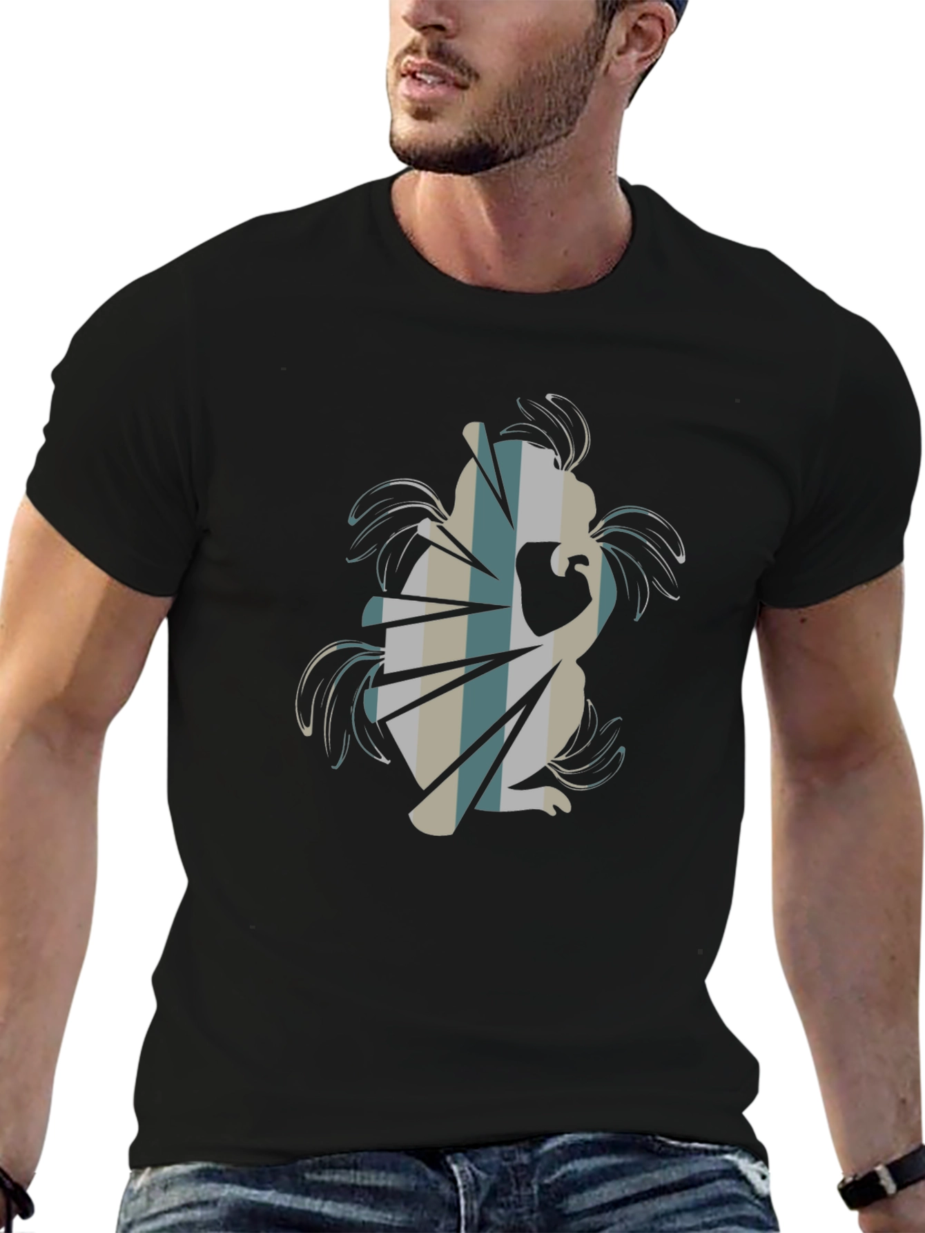 Abstract Squirrel Graphic Tee - Black Cotton Blend