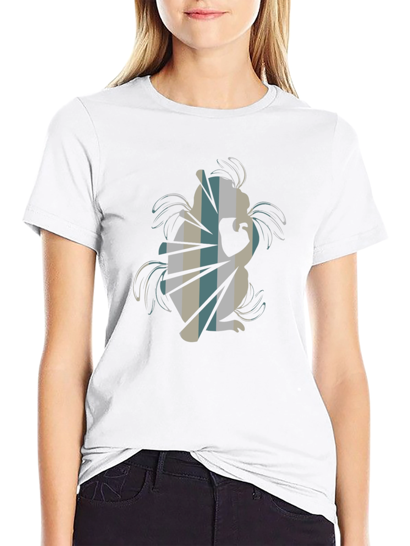 Abstract Squirrel Graphic Tee - Black Cotton Blend