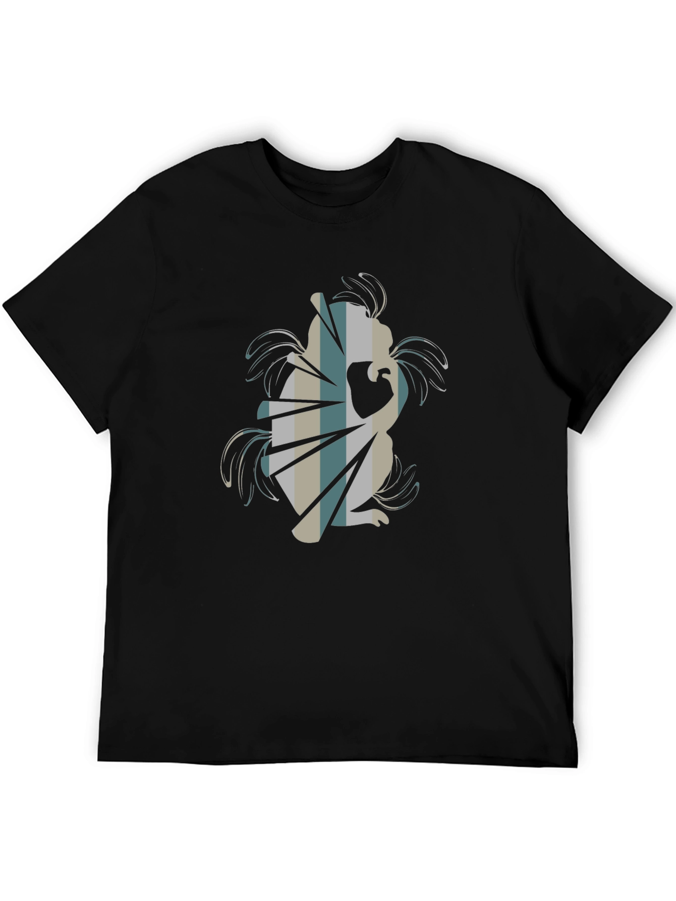 Abstract Squirrel Graphic Tee - Black Cotton Blend