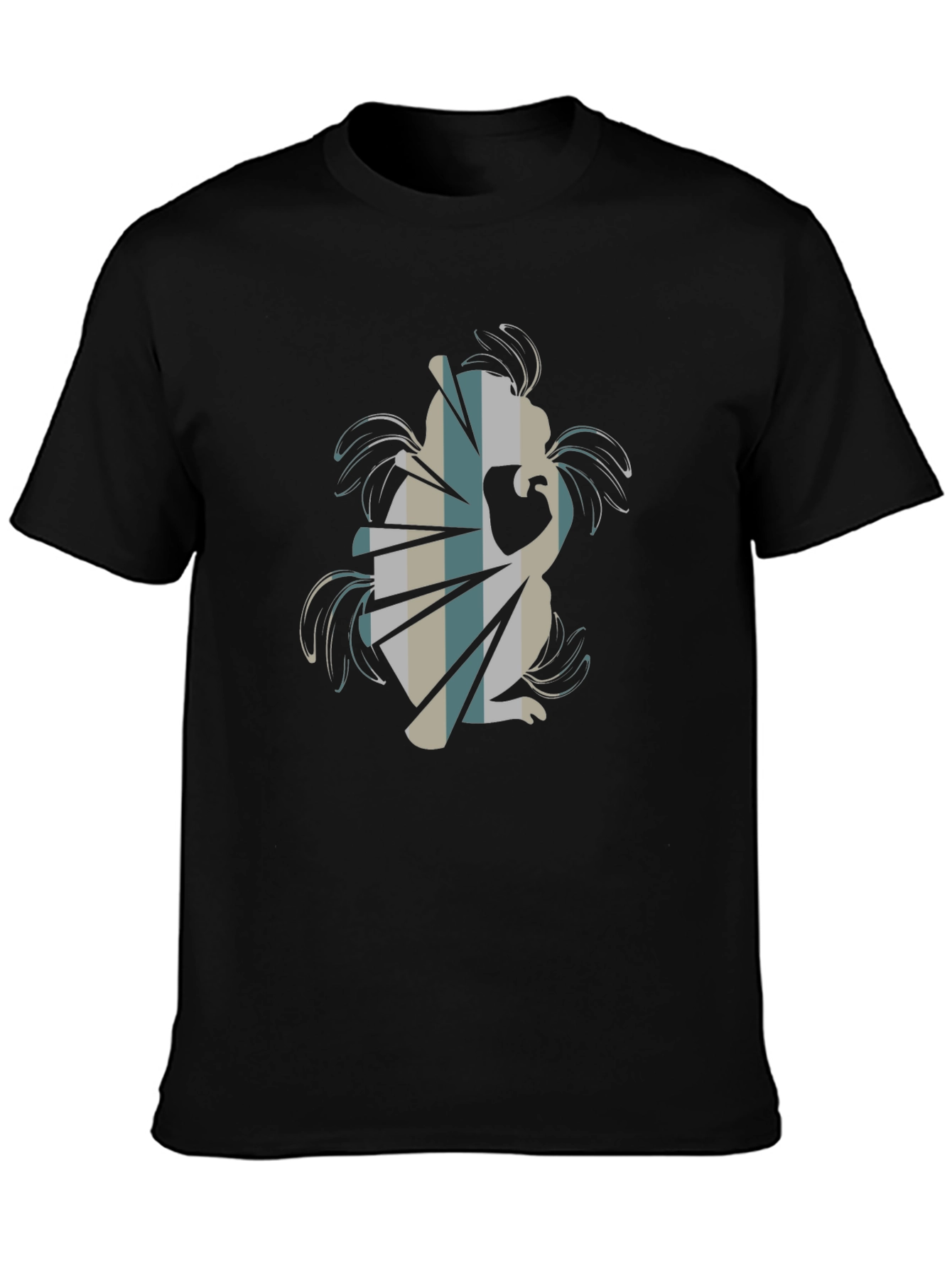 Abstract Squirrel Graphic Tee - Black Cotton Blend