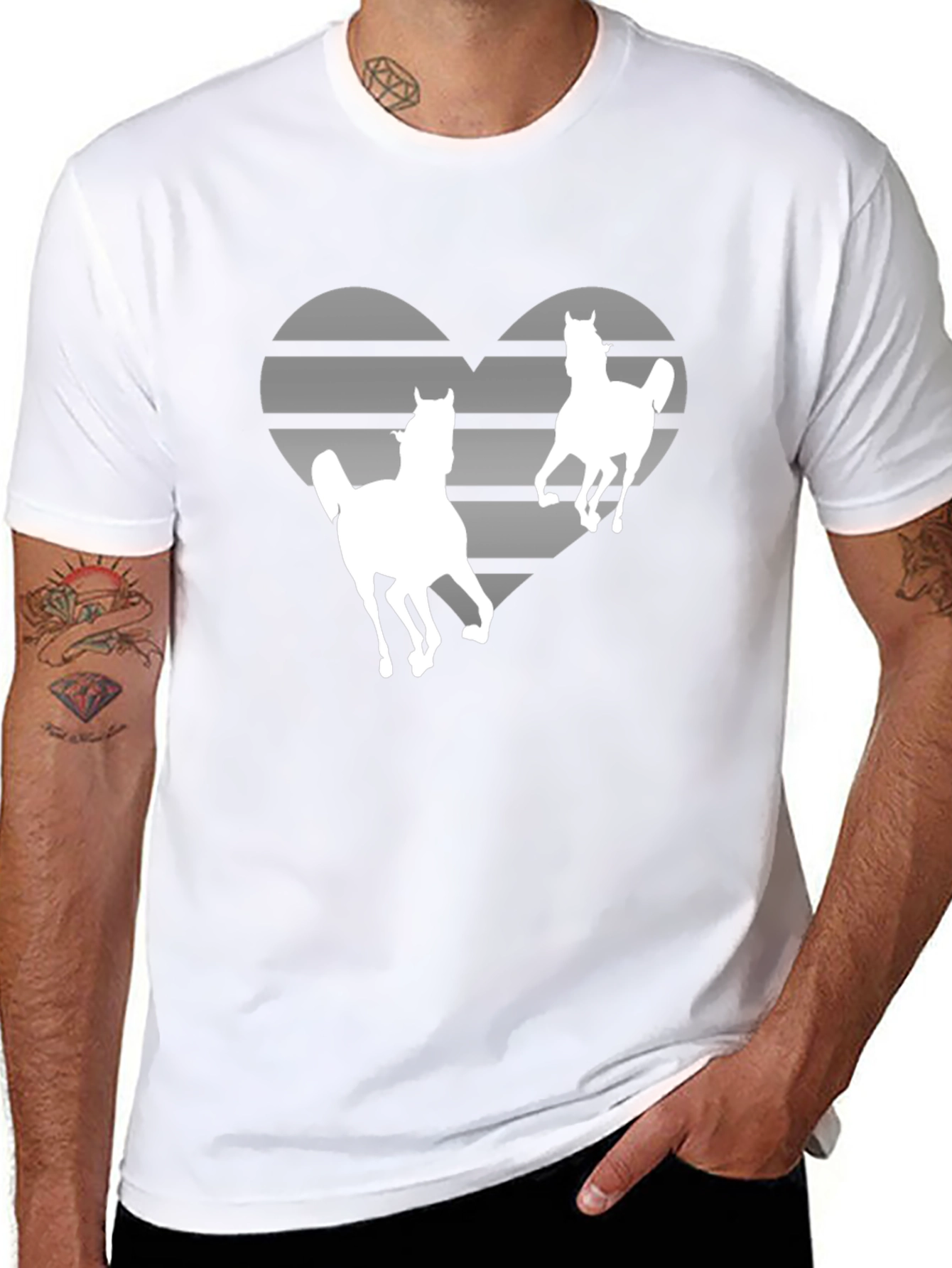 Horse Lover Striped Heart Graphic Tee