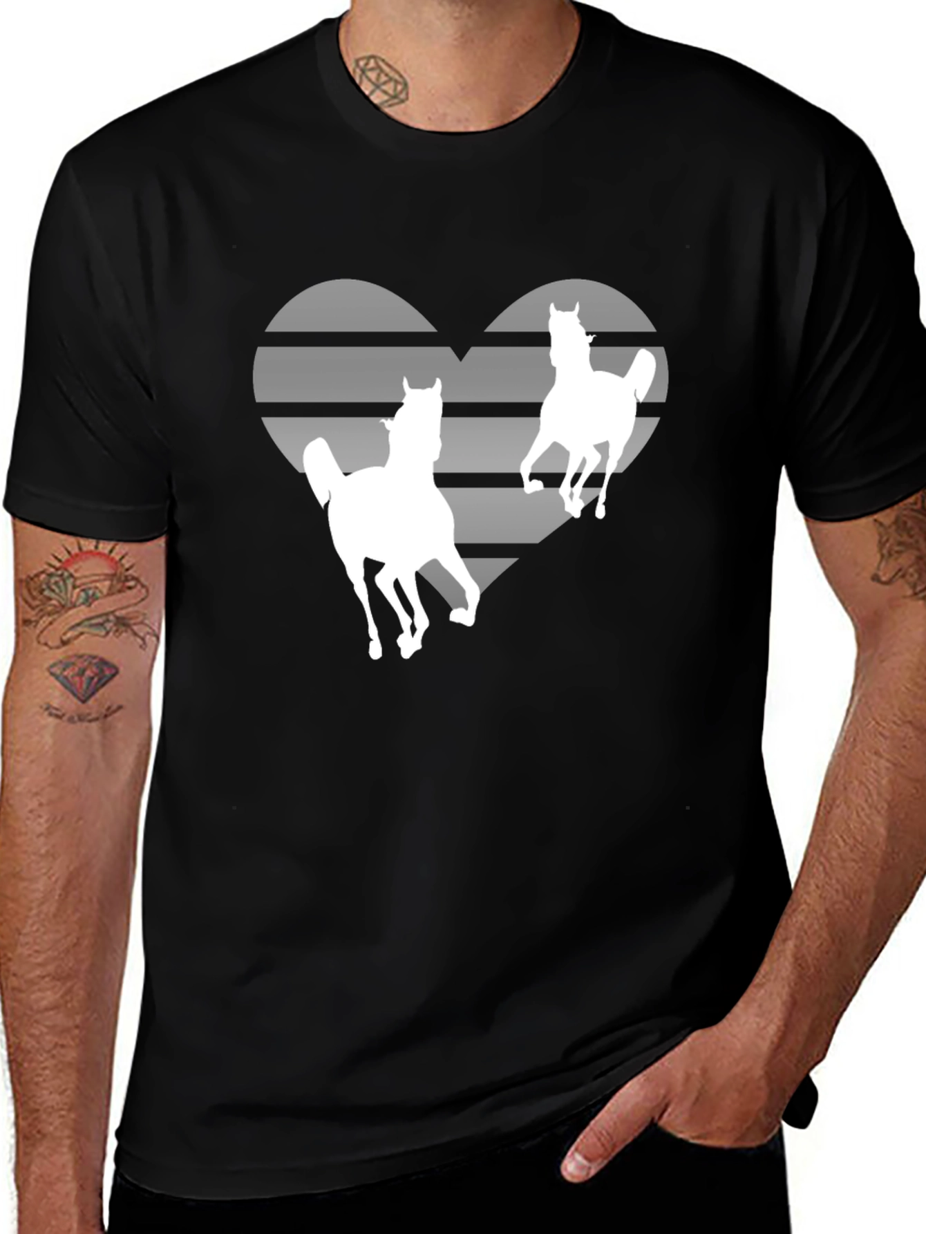 Horse Lover Striped Heart Graphic Tee