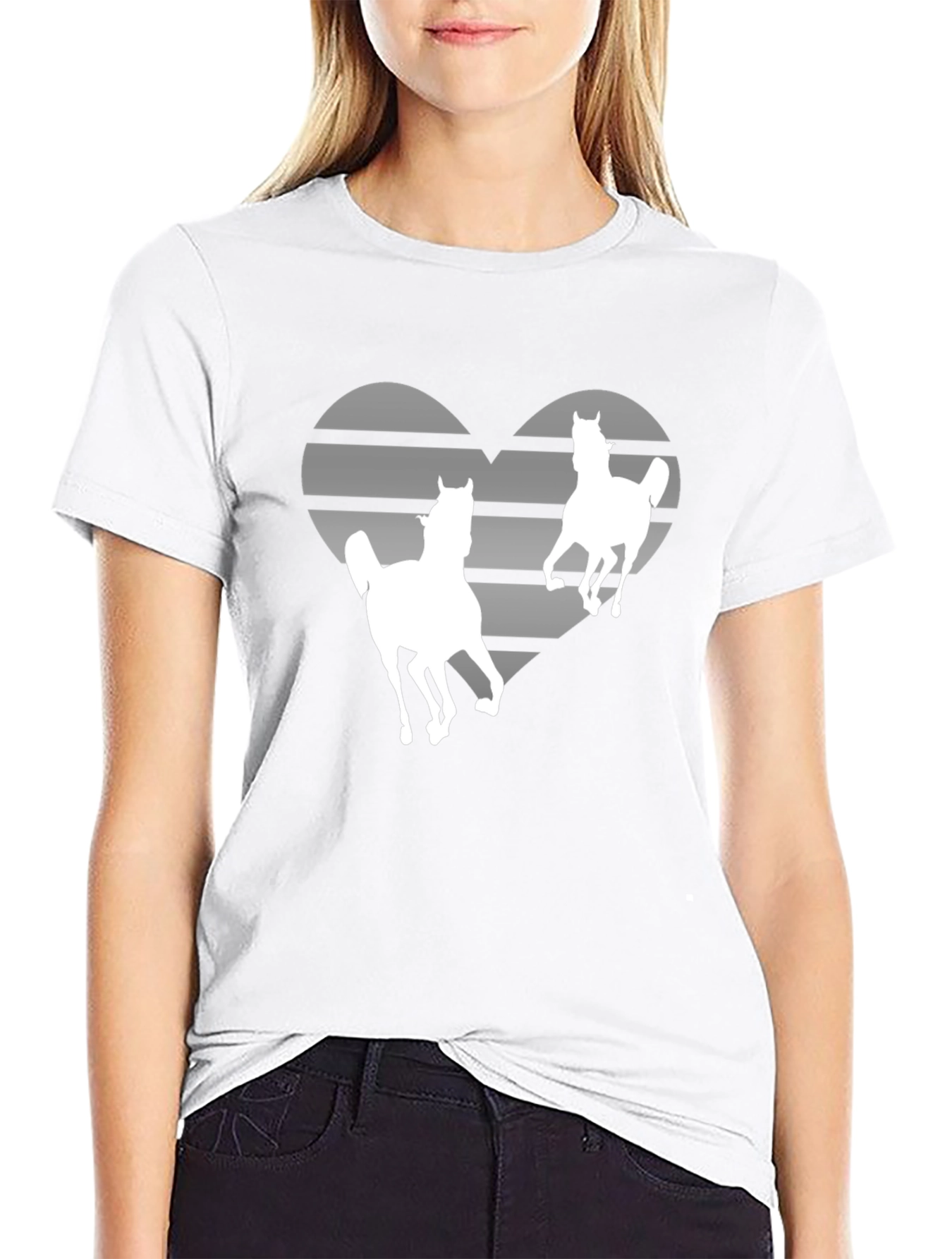 Horse Lover Striped Heart Graphic Tee