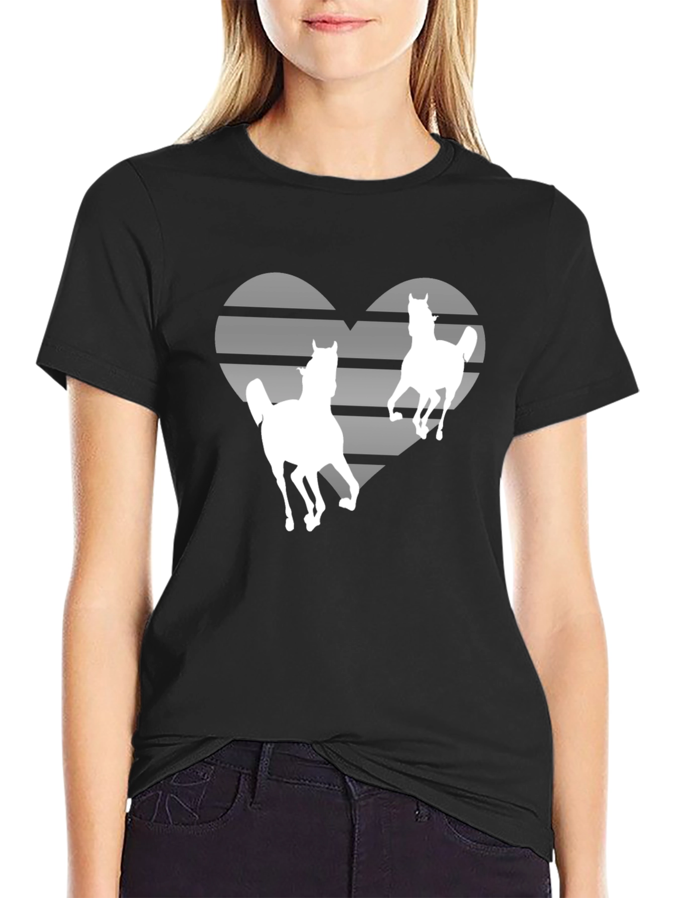 Horse Lover Striped Heart Graphic Tee