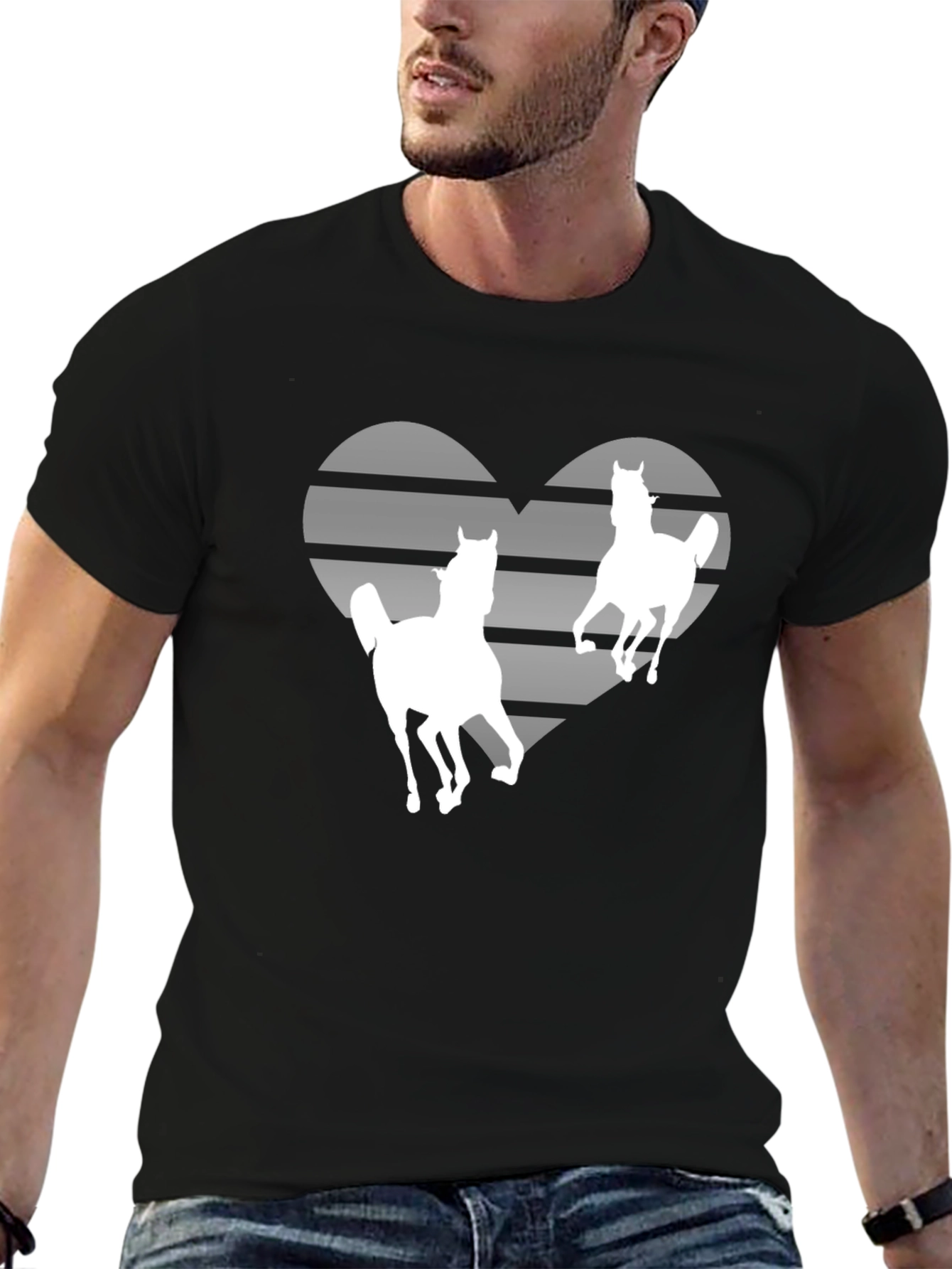 Horse Lover Striped Heart Graphic Tee