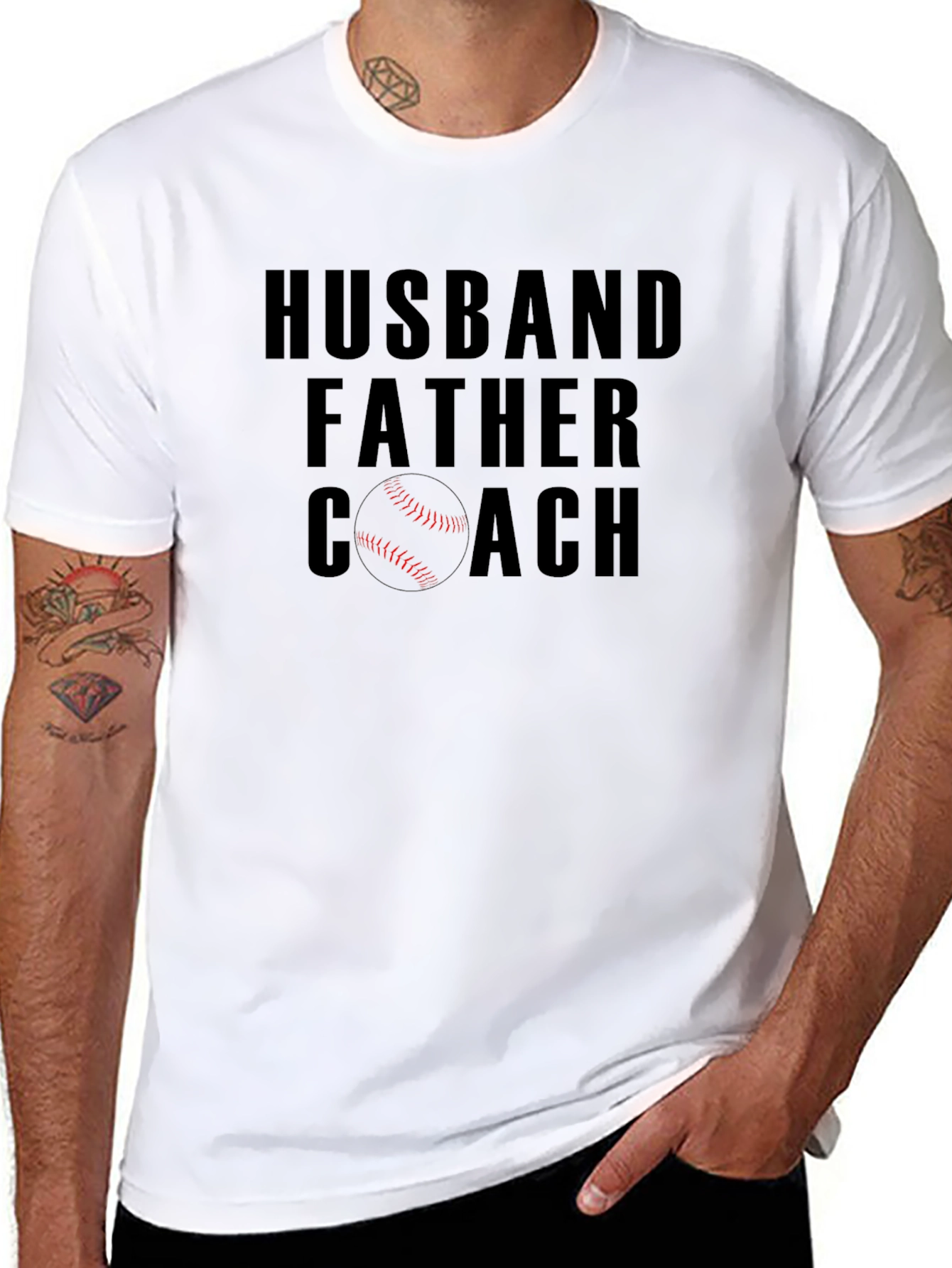 Husband Father Coach T-Shirt - Baseball Dad Tee