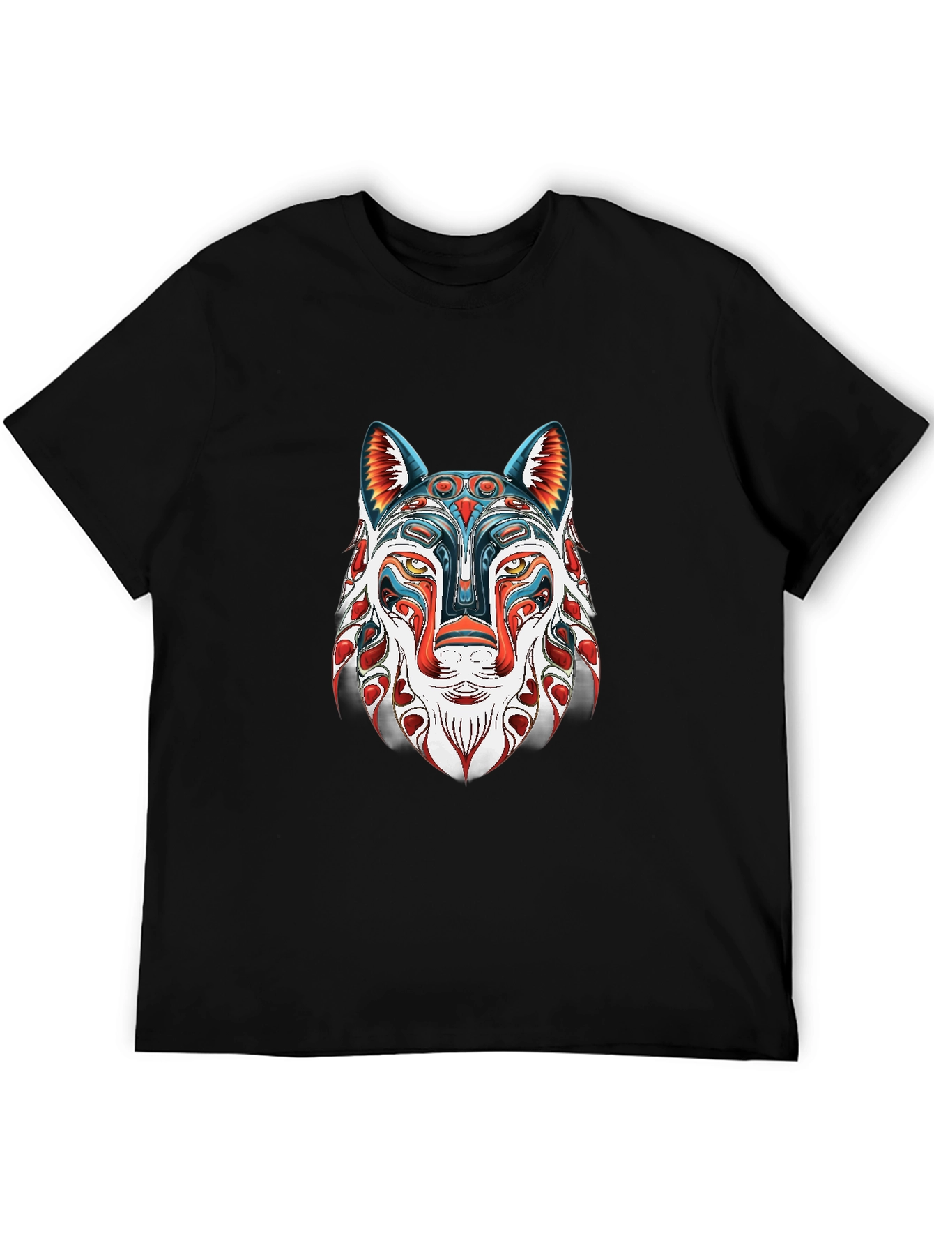 Abstract Wolf Graphic Black T-Shirt