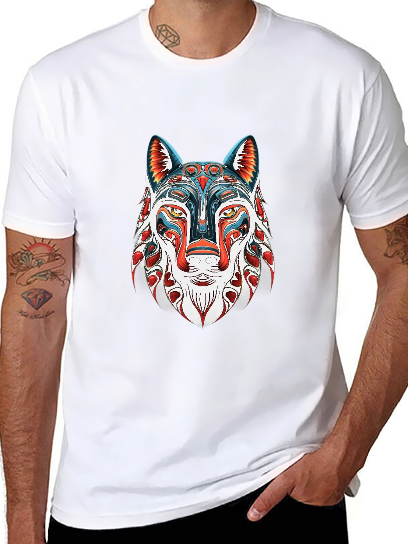 Abstract Wolf Graphic Black T-Shirt