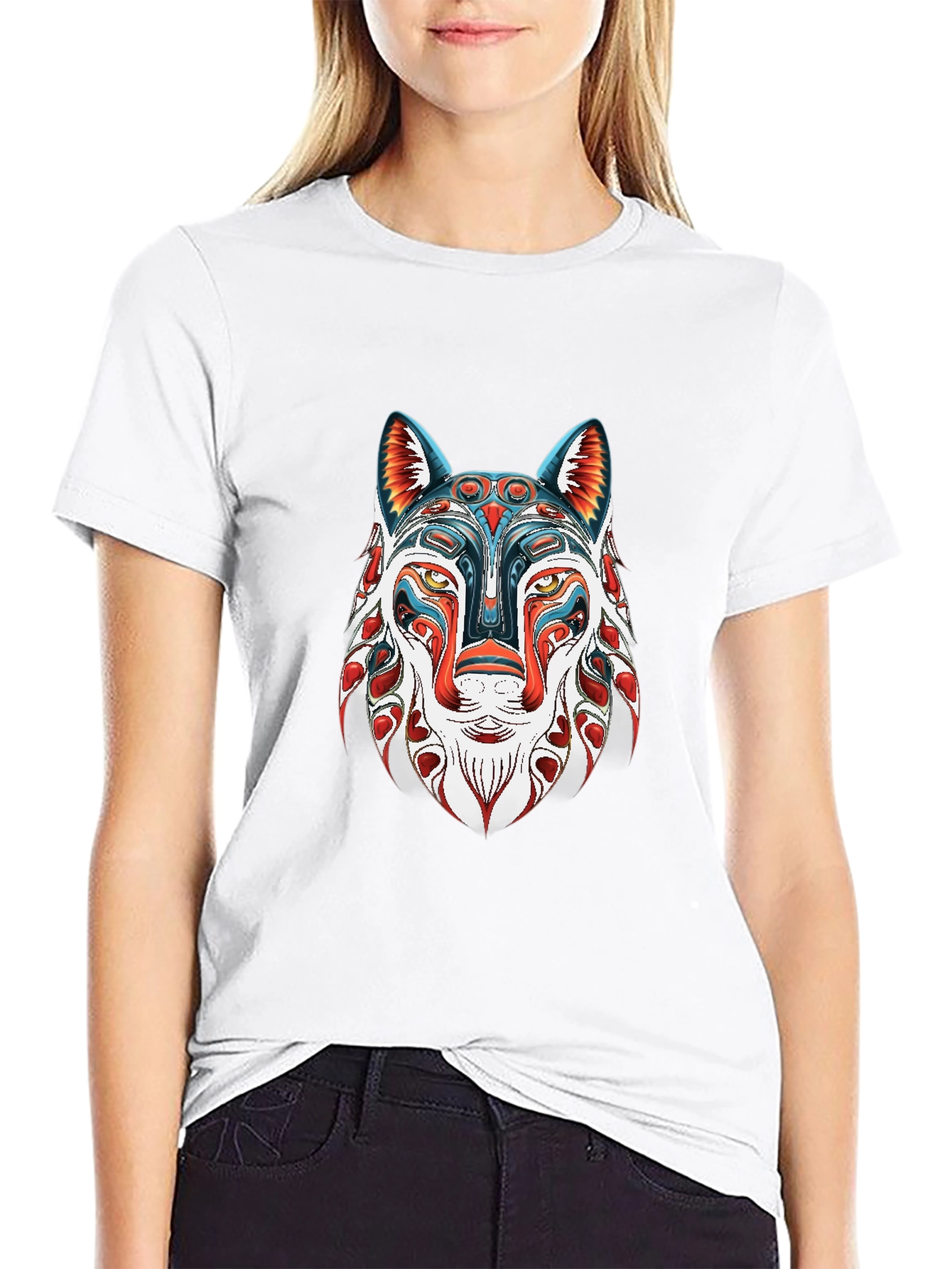 Abstract Wolf Graphic Black T-Shirt