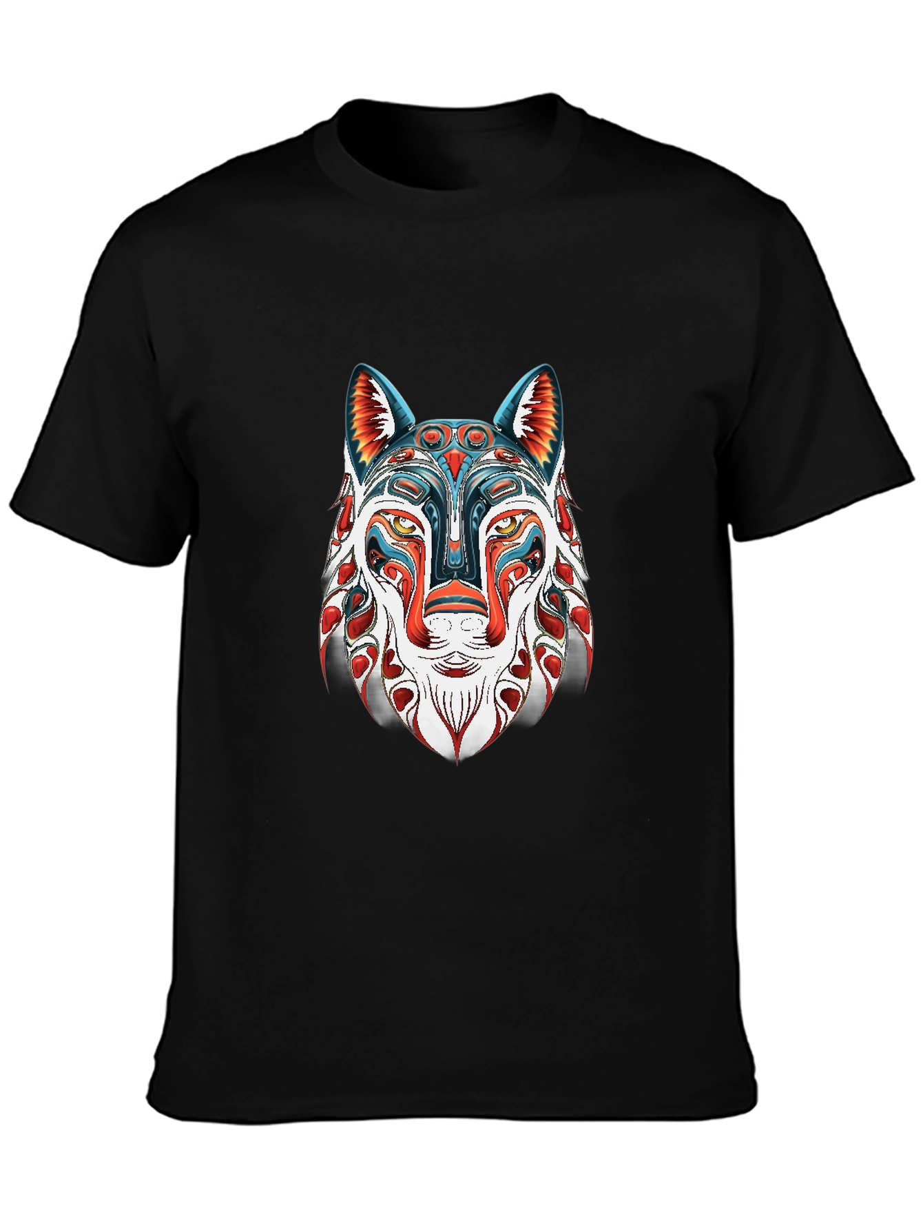 Abstract Wolf Graphic Black T-Shirt