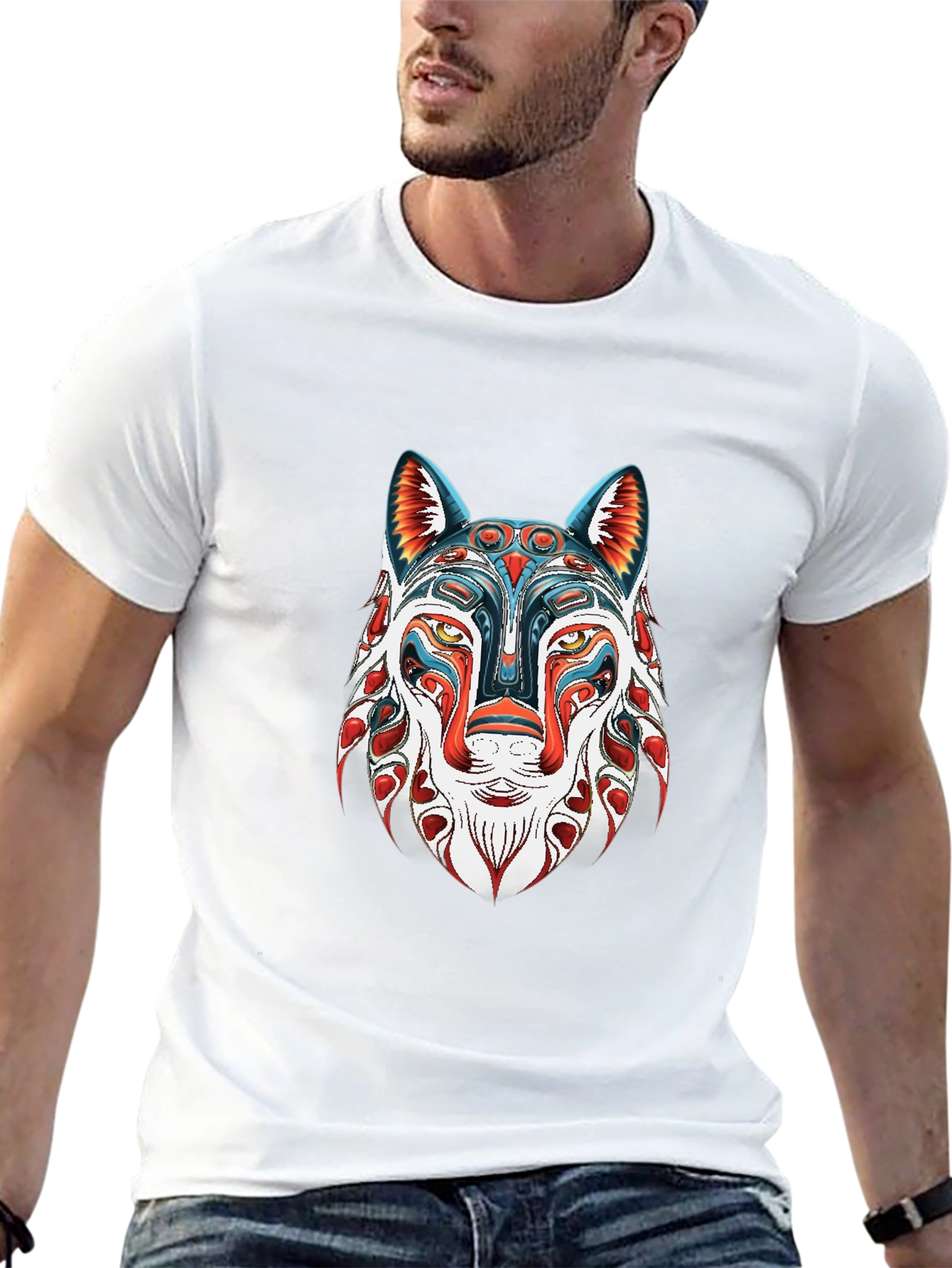 Abstract Wolf Graphic Black T-Shirt