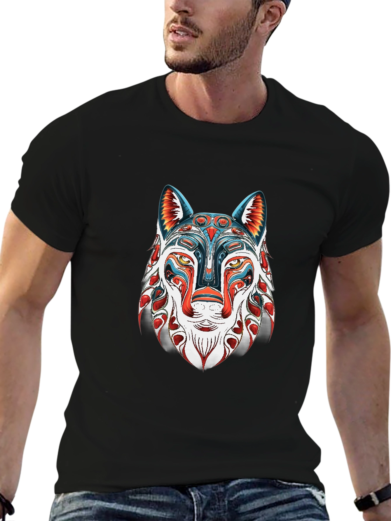 Abstract Wolf Graphic Black T-Shirt