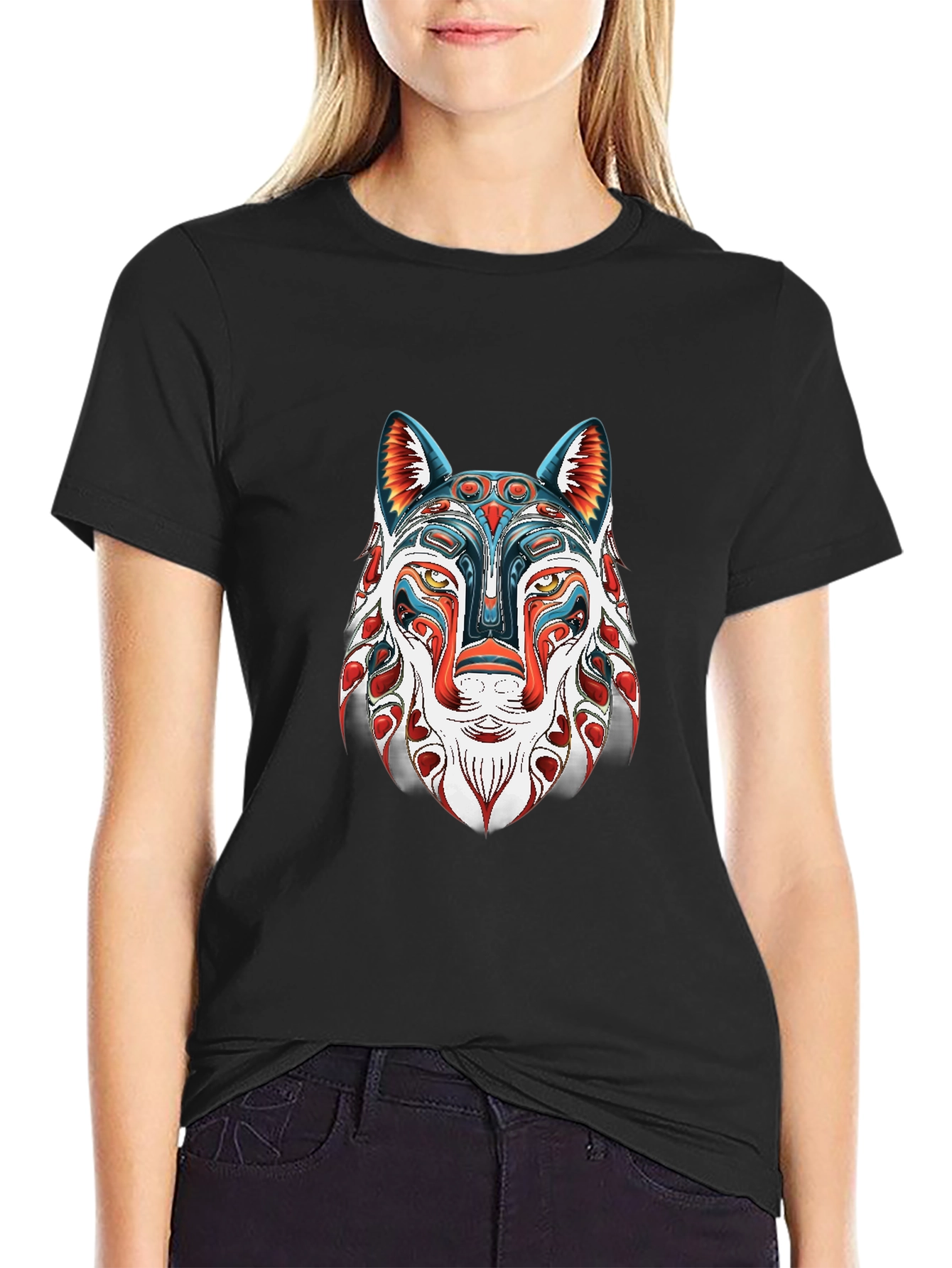 Abstract Wolf Graphic Black T-Shirt