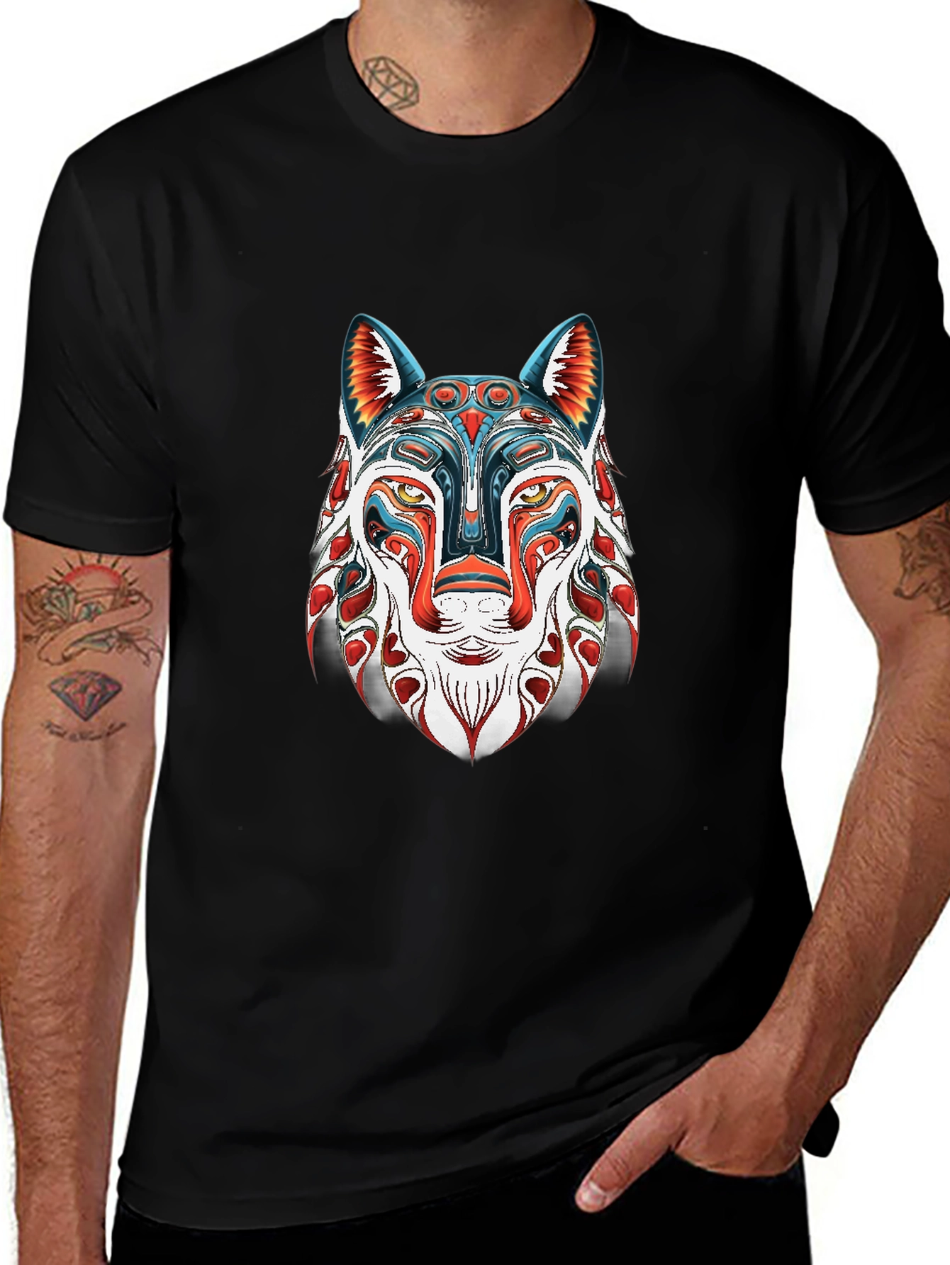 Abstract Wolf Graphic Black T-Shirt