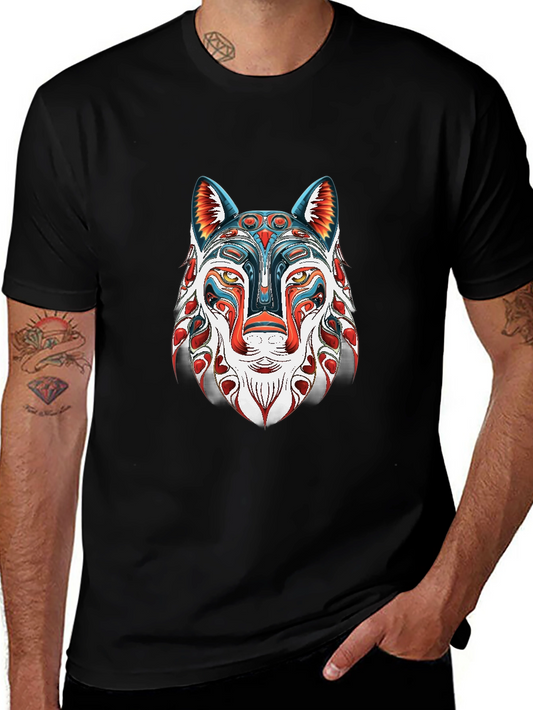 Abstract Wolf Graphic Black T-Shirt