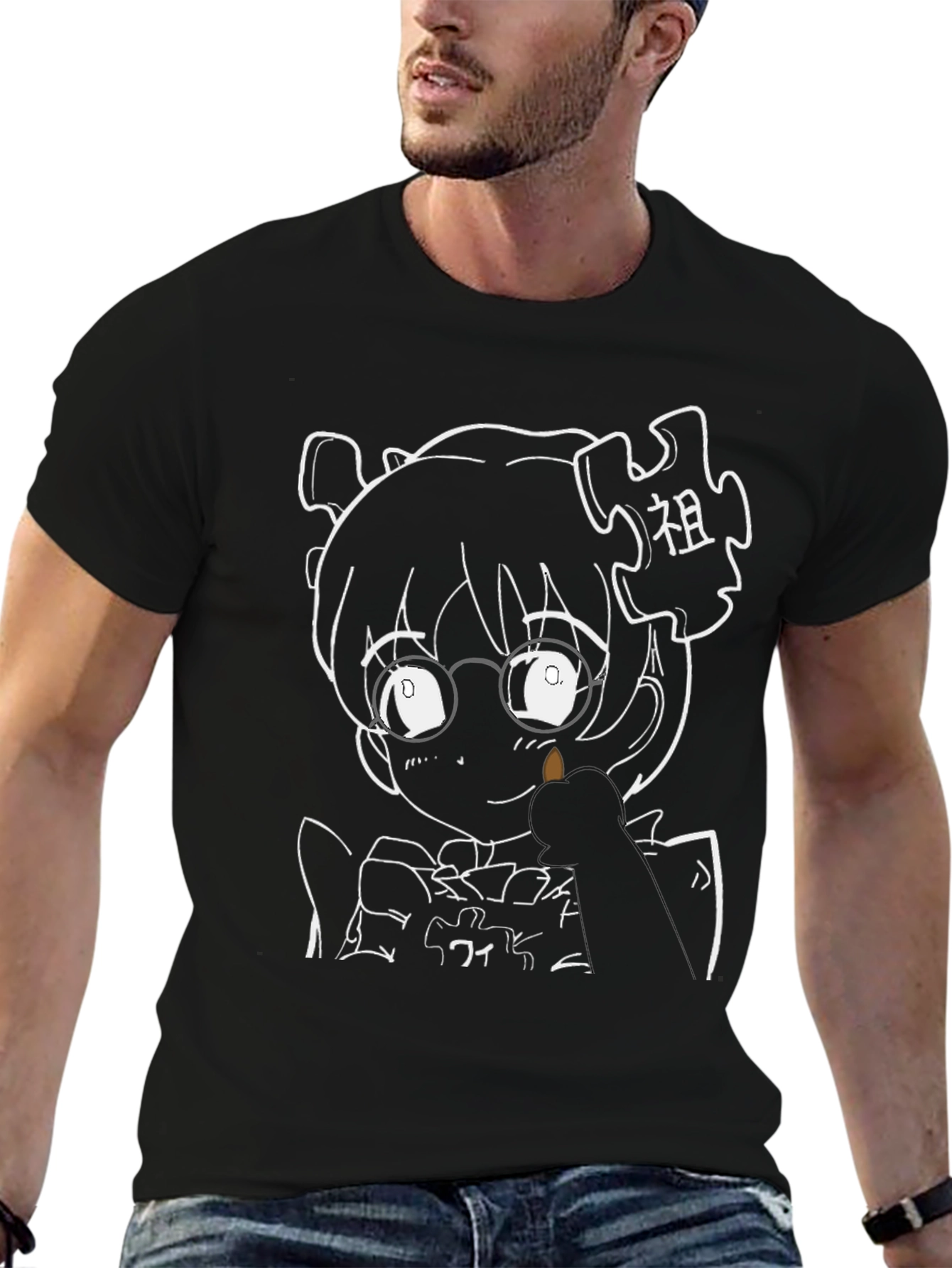 Anime Puzzle Piece Black Graphic Tee