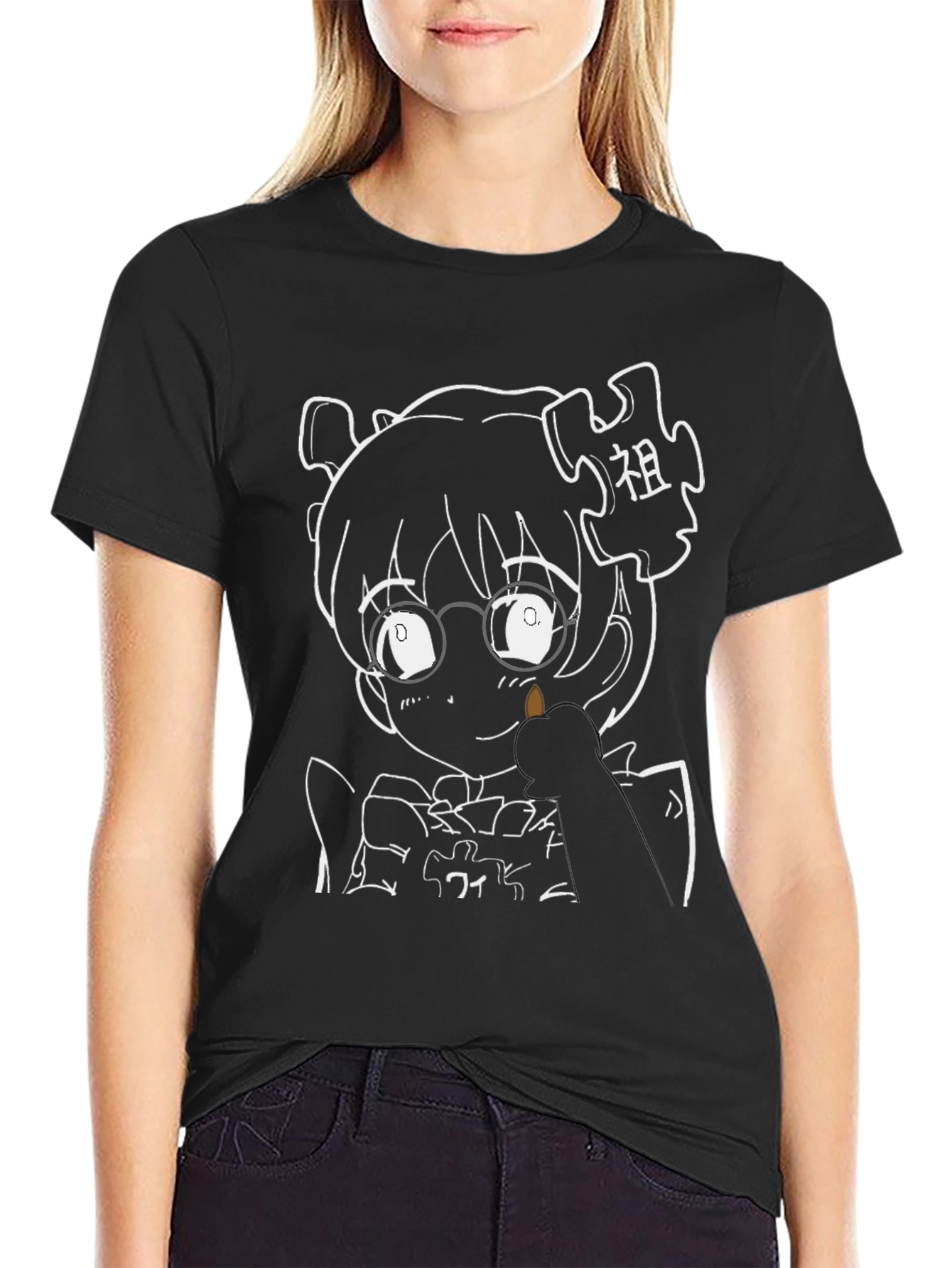 Anime Puzzle Piece Black Graphic Tee