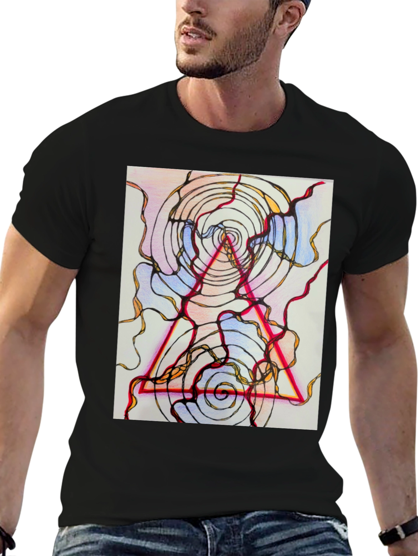 Abstract Geometric Graphic Tee - Black