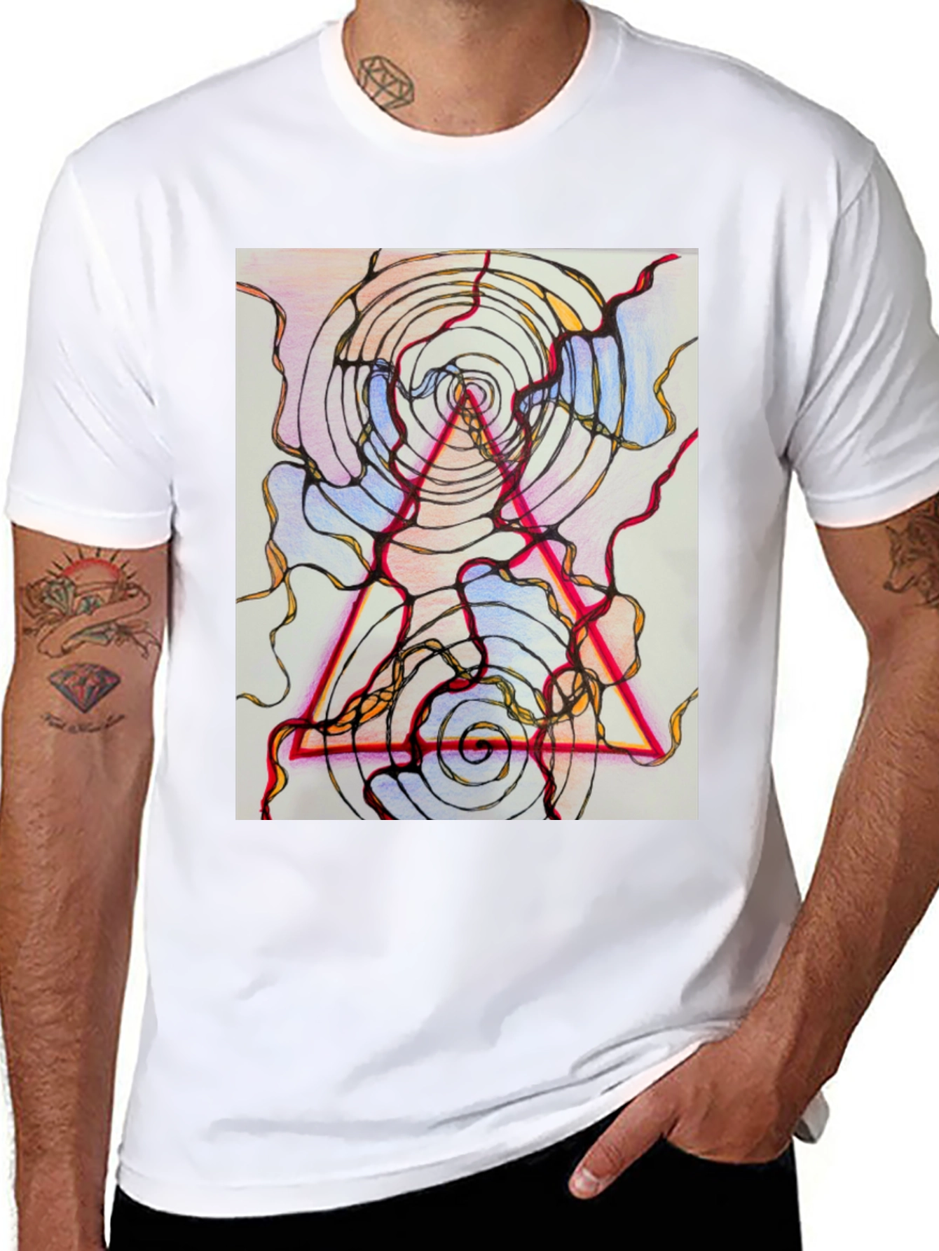Abstract Geometric Graphic Tee - Black