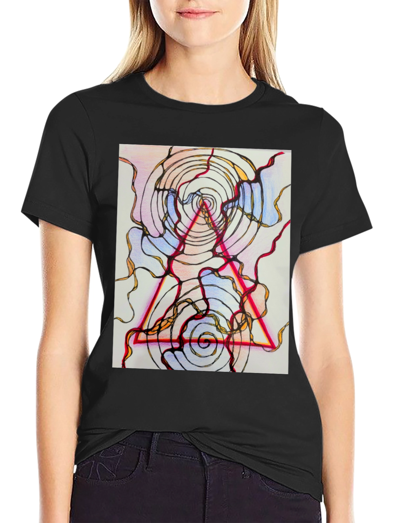 Abstract Geometric Graphic Tee - Black