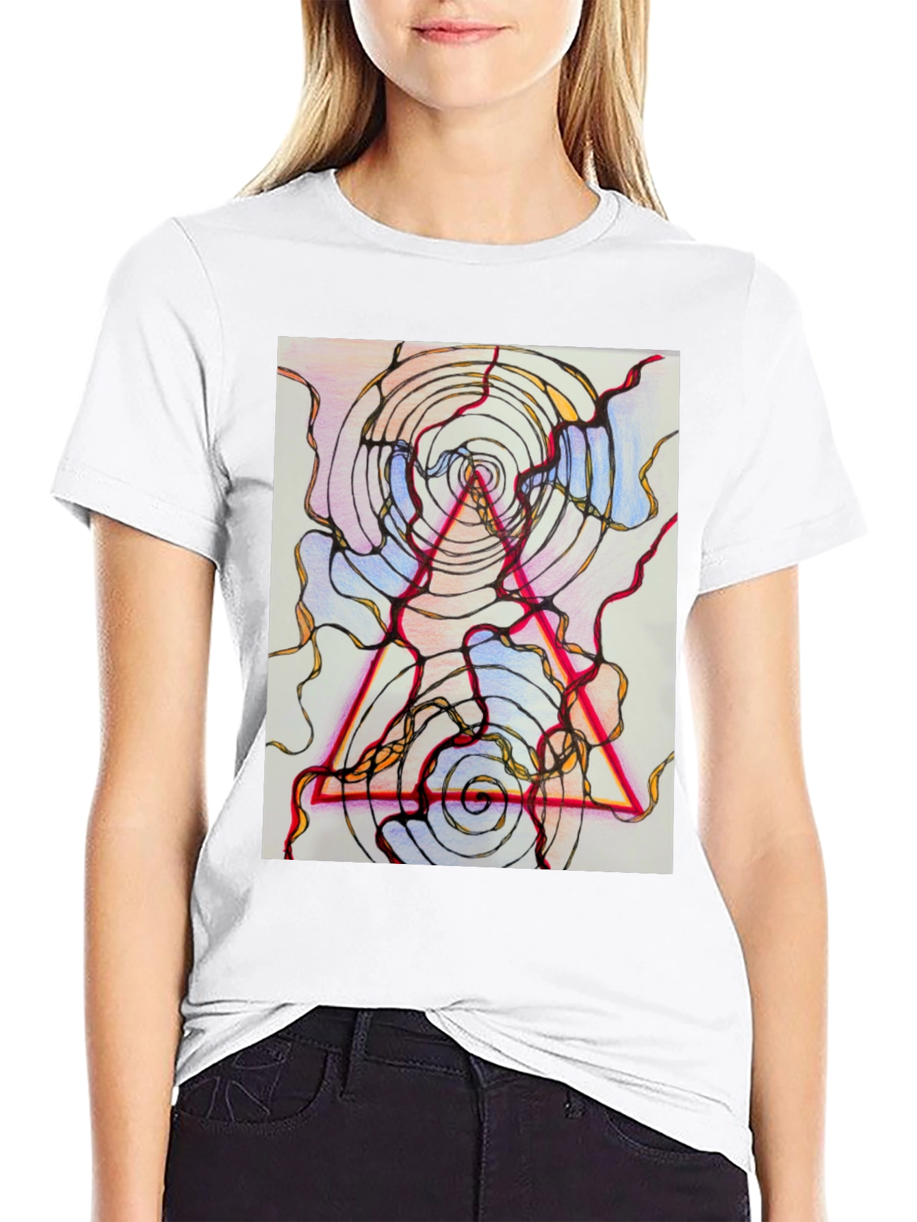 Abstract Geometric Graphic Tee - Black