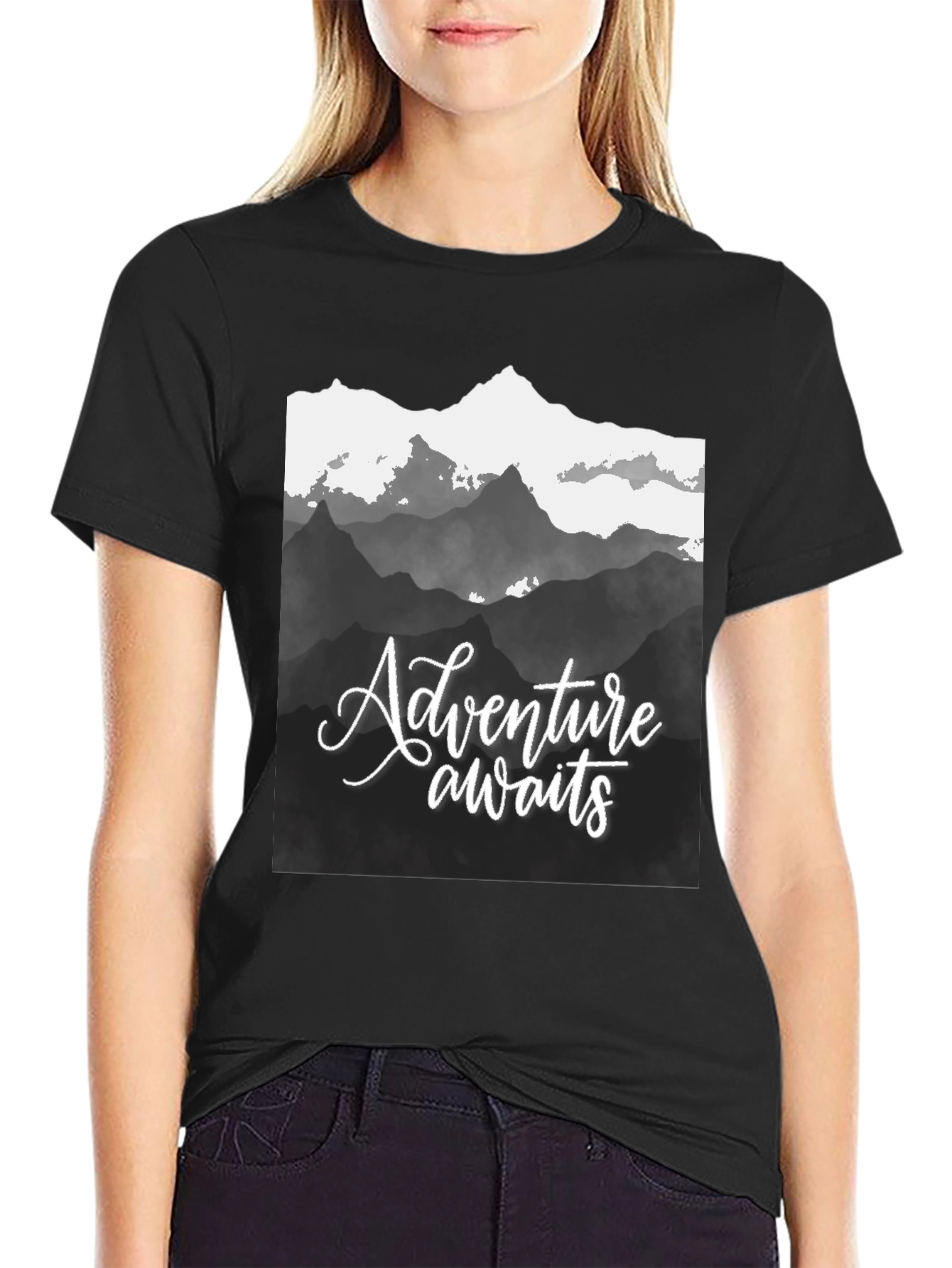 Adventure Awaits Mountain Graphic Tee - Black