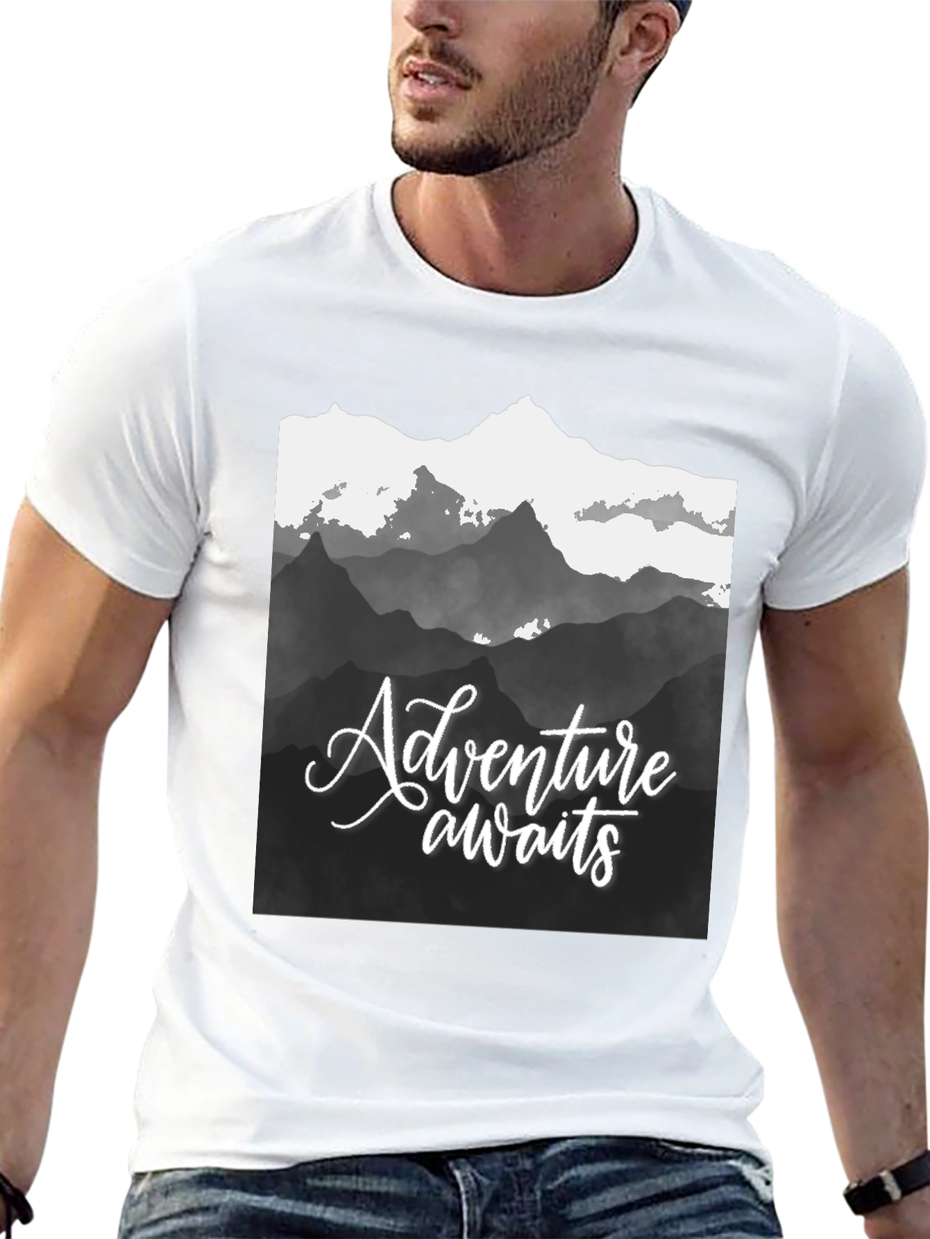 Adventure Awaits Mountain Graphic Tee - Black