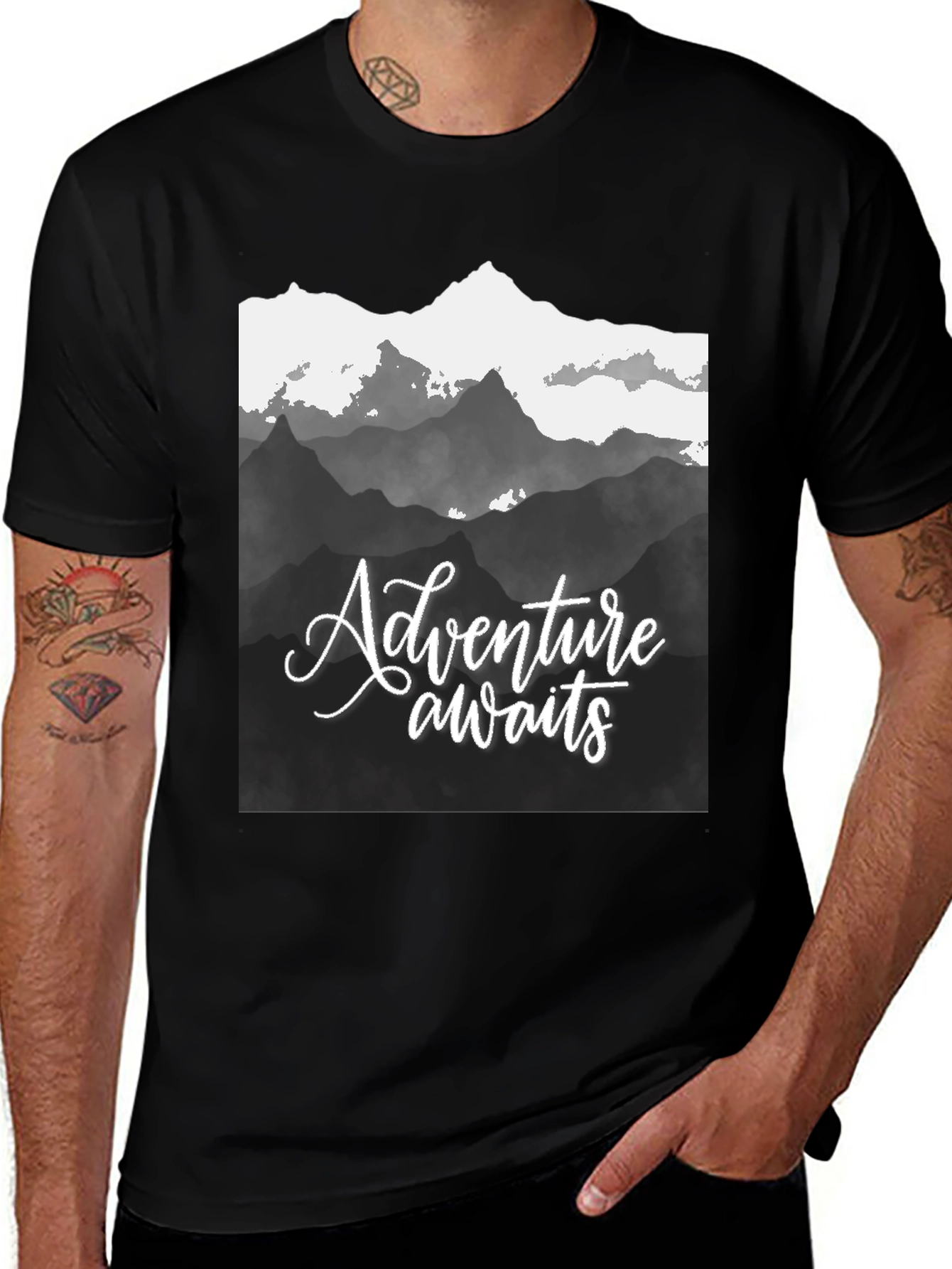 Adventure Awaits Mountain Graphic Tee - Black
