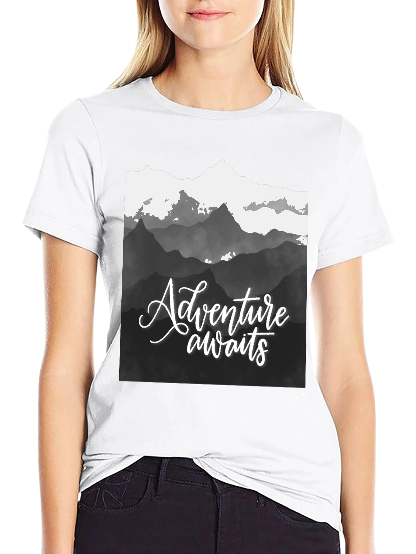 Adventure Awaits Mountain Graphic Tee - Black