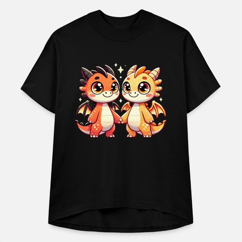 Two Cute Dragon Friends Holding Hands