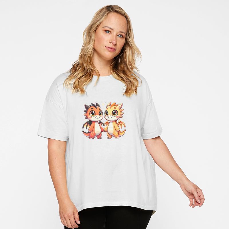 Two Cute Dragon Friends Holding Hands