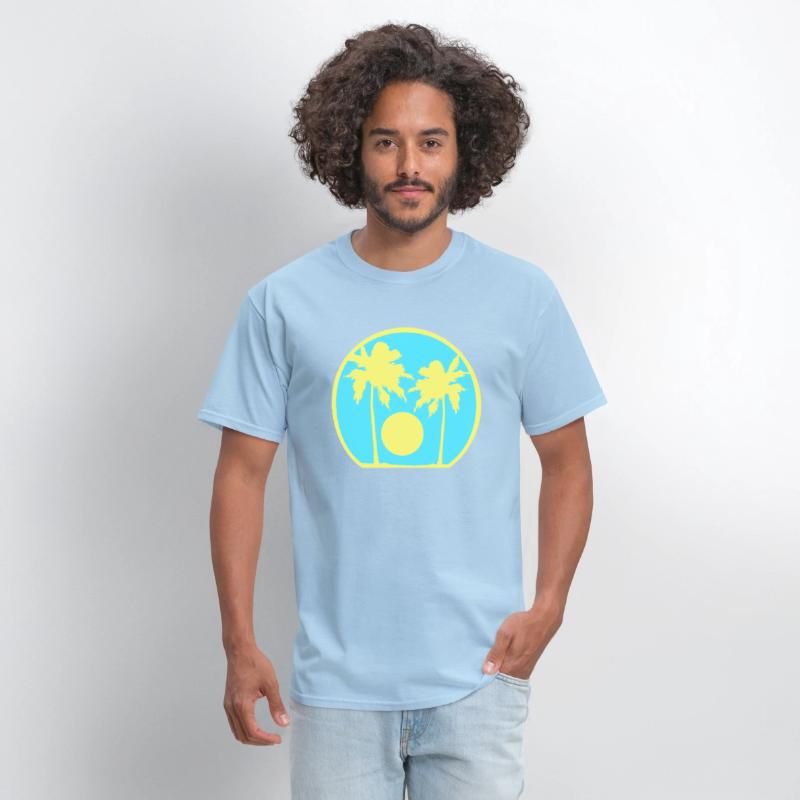 Two Palm Trees Island Sun Sunset Round Blue Cool