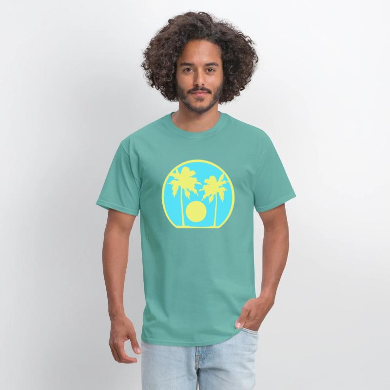 Two Palm Trees Island Sun Sunset Round Blue Cool