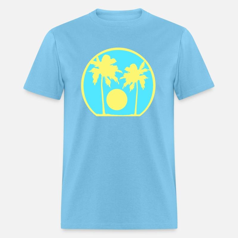 Two Palm Trees Island Sun Sunset Round Blue Cool