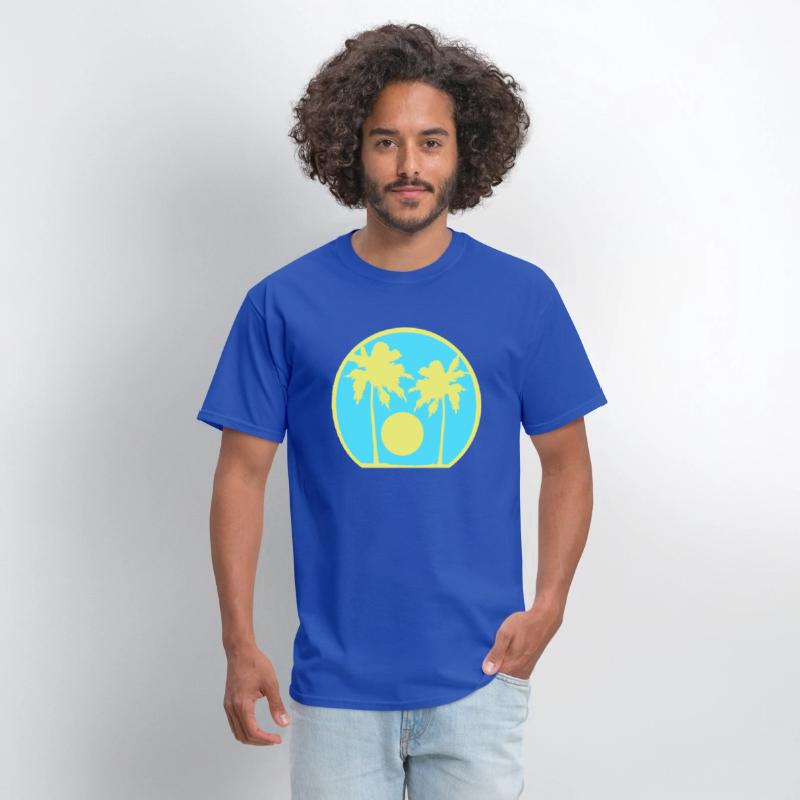 Two Palm Trees Island Sun Sunset Round Blue Cool