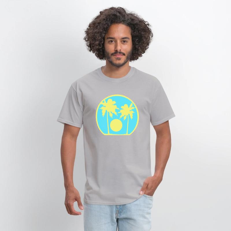 Two Palm Trees Island Sun Sunset Round Blue Cool