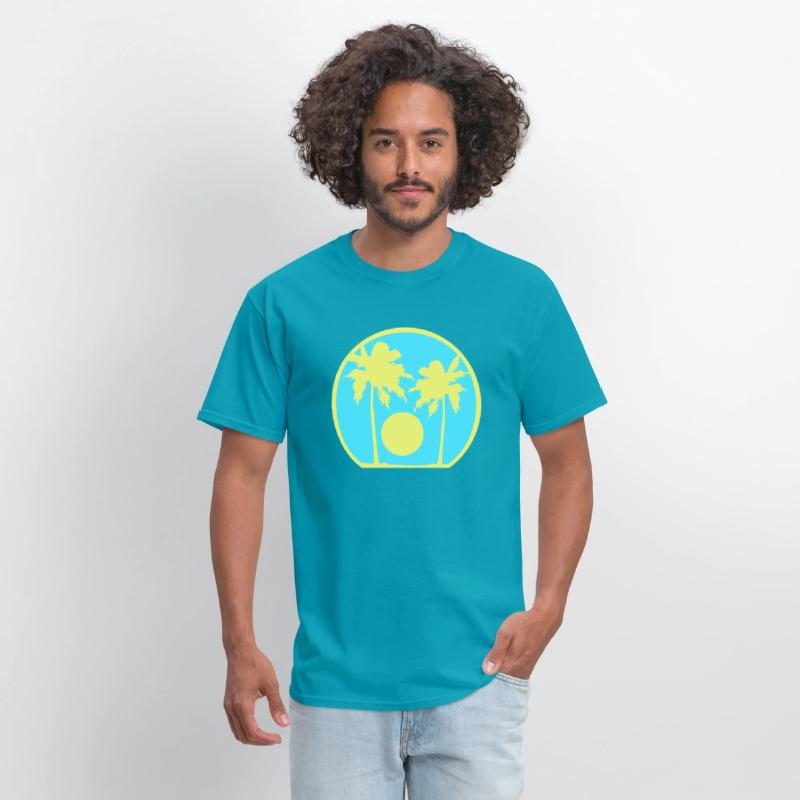 Two Palm Trees Island Sun Sunset Round Blue Cool