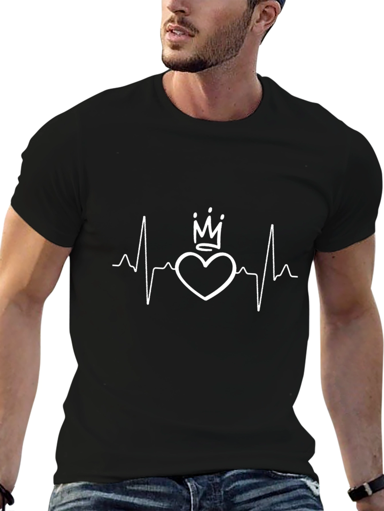Heartbeat Crown Graphic Tee - Black Cotton