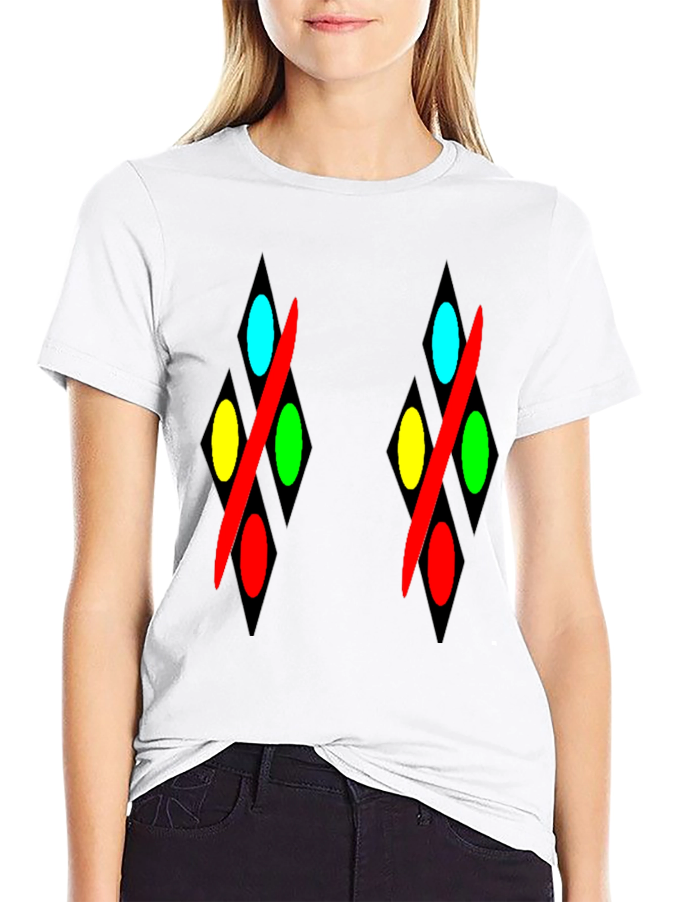 Abstract Diamond Pattern Black T-Shirt