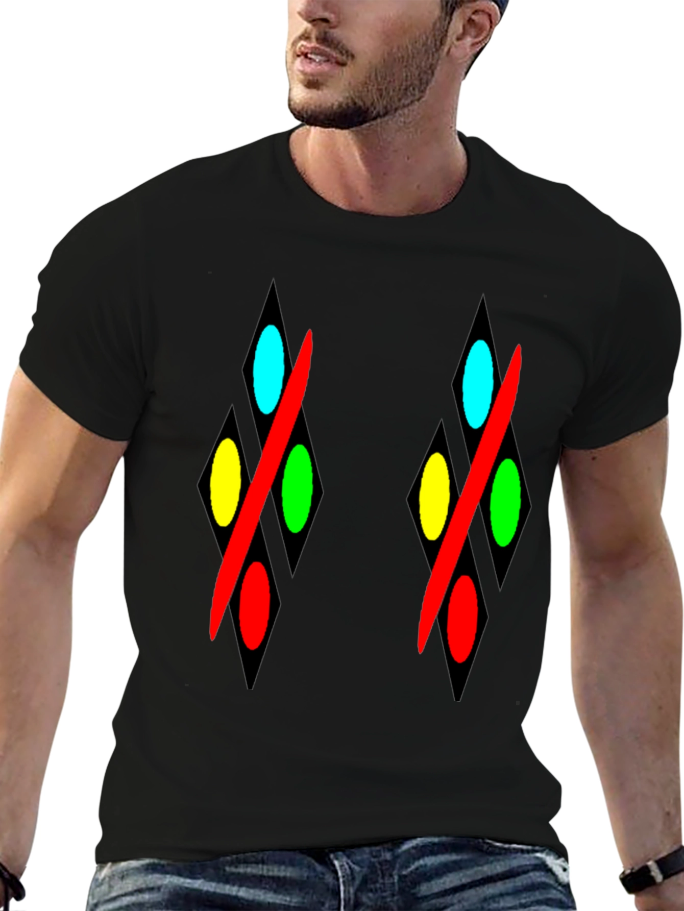 Abstract Diamond Pattern Black T-Shirt
