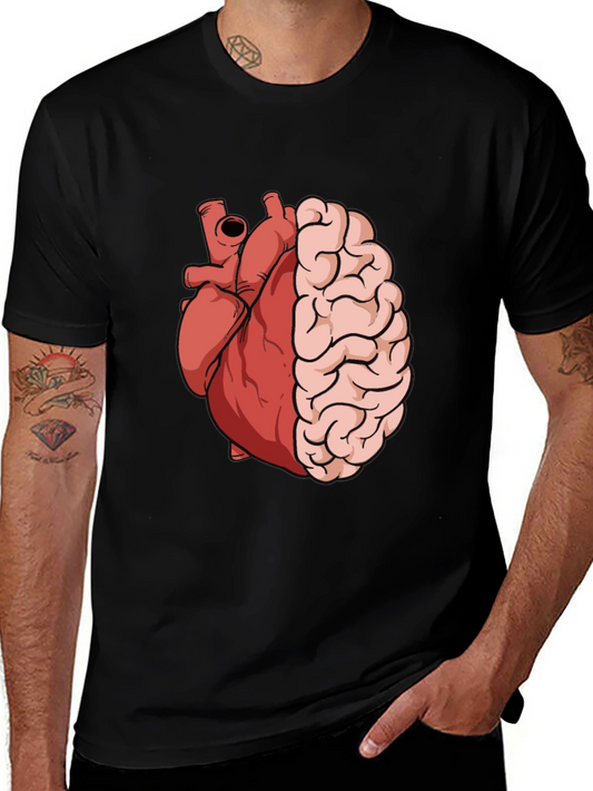Heart & Brain Graphic T-Shirt - Black Crew Neck Tee