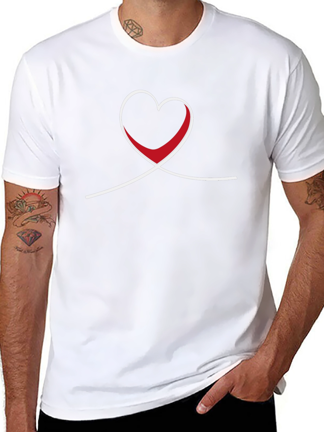Heart Line Art Black T-Shirt