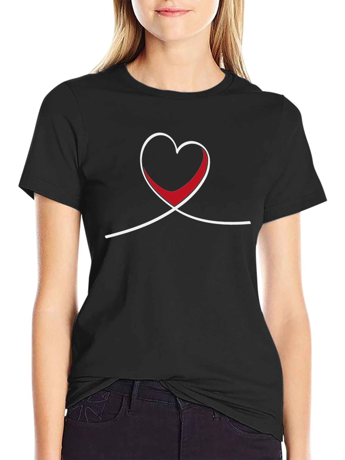 Heart Line Art Black T-Shirt