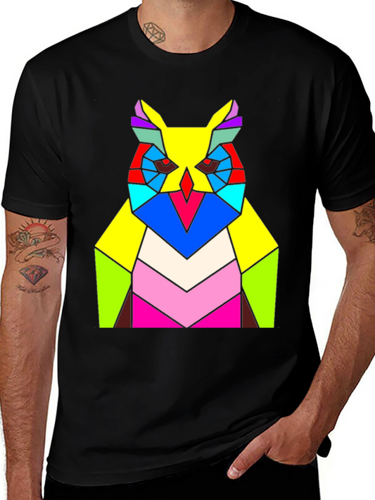 Abstract Geometric Owl T-Shirt - Vivid Colors Modern Design