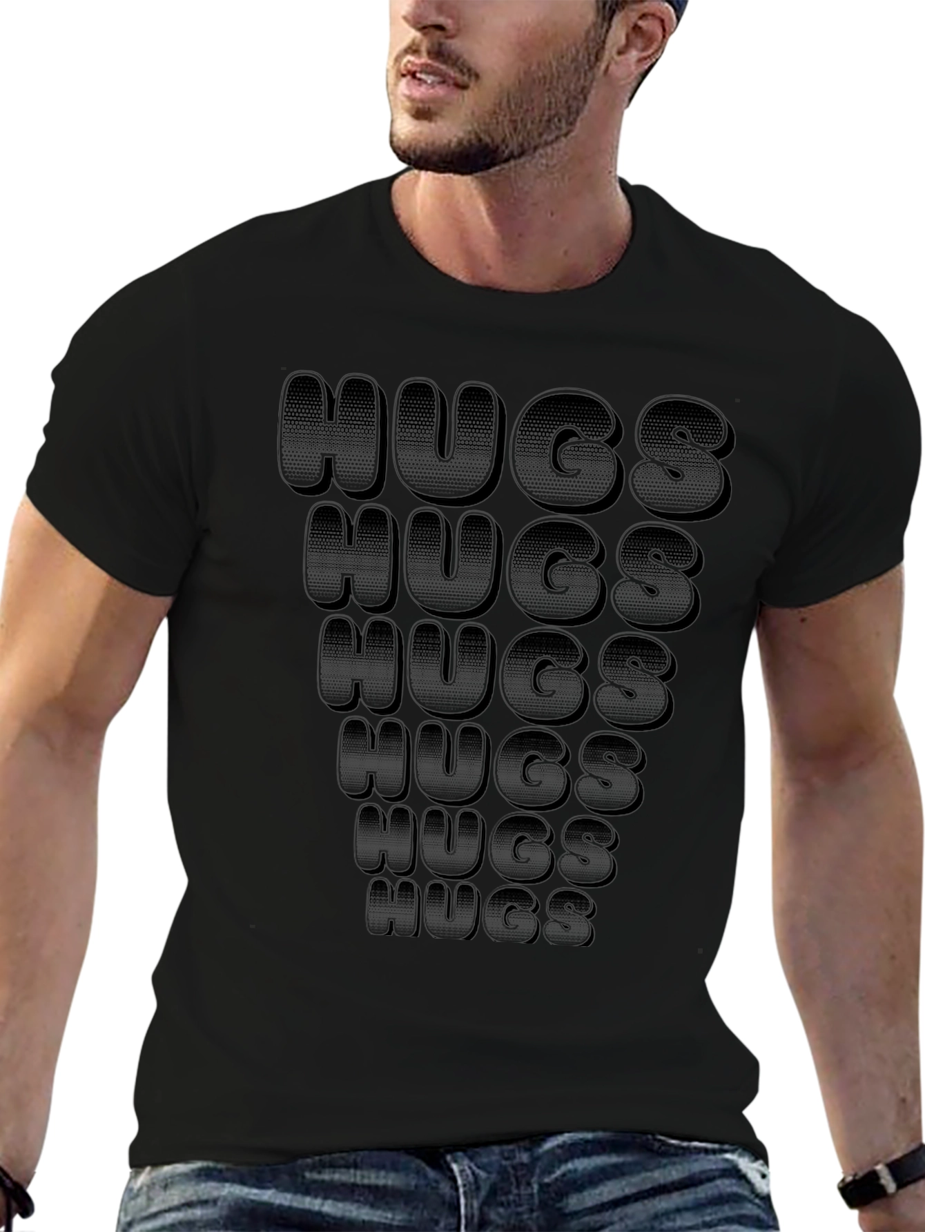 Hugs Graphic Print Black T-Shirt