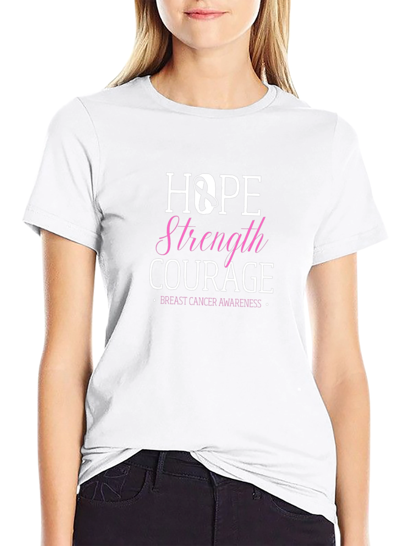 Hope Strength Courage Breast Cancer Awareness T-Shirt