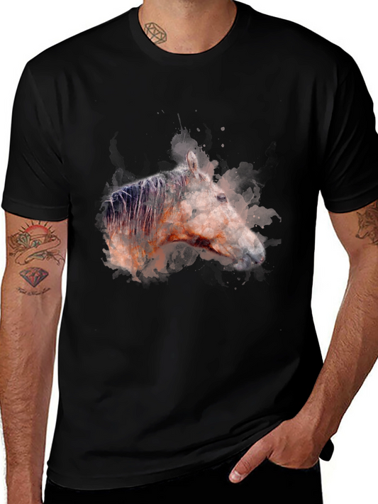 Horse Watercolor Graphic T-Shirt - Black