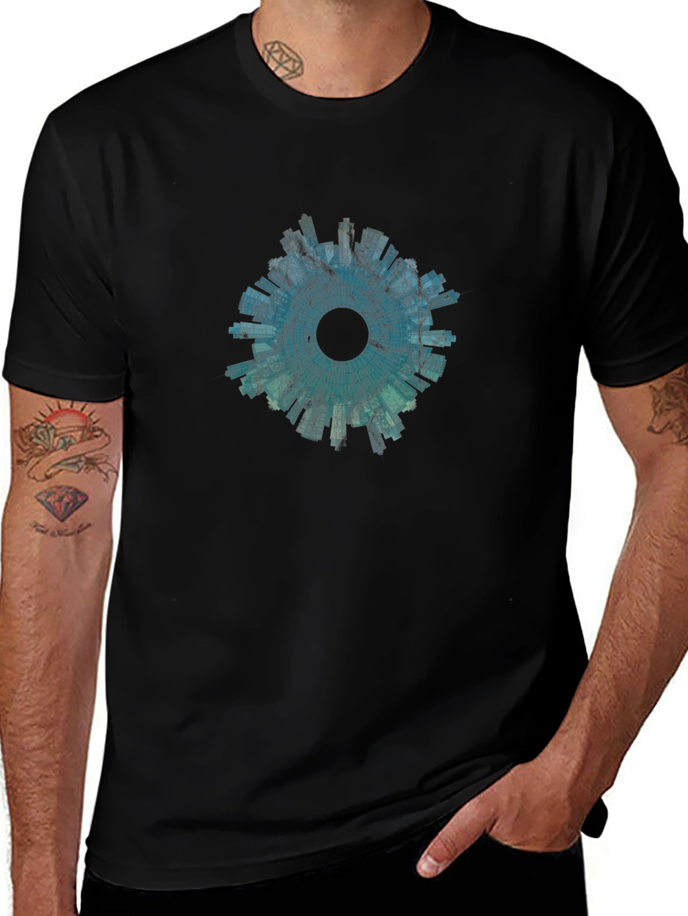 Abstract Cityscape Graphic Tee - Black