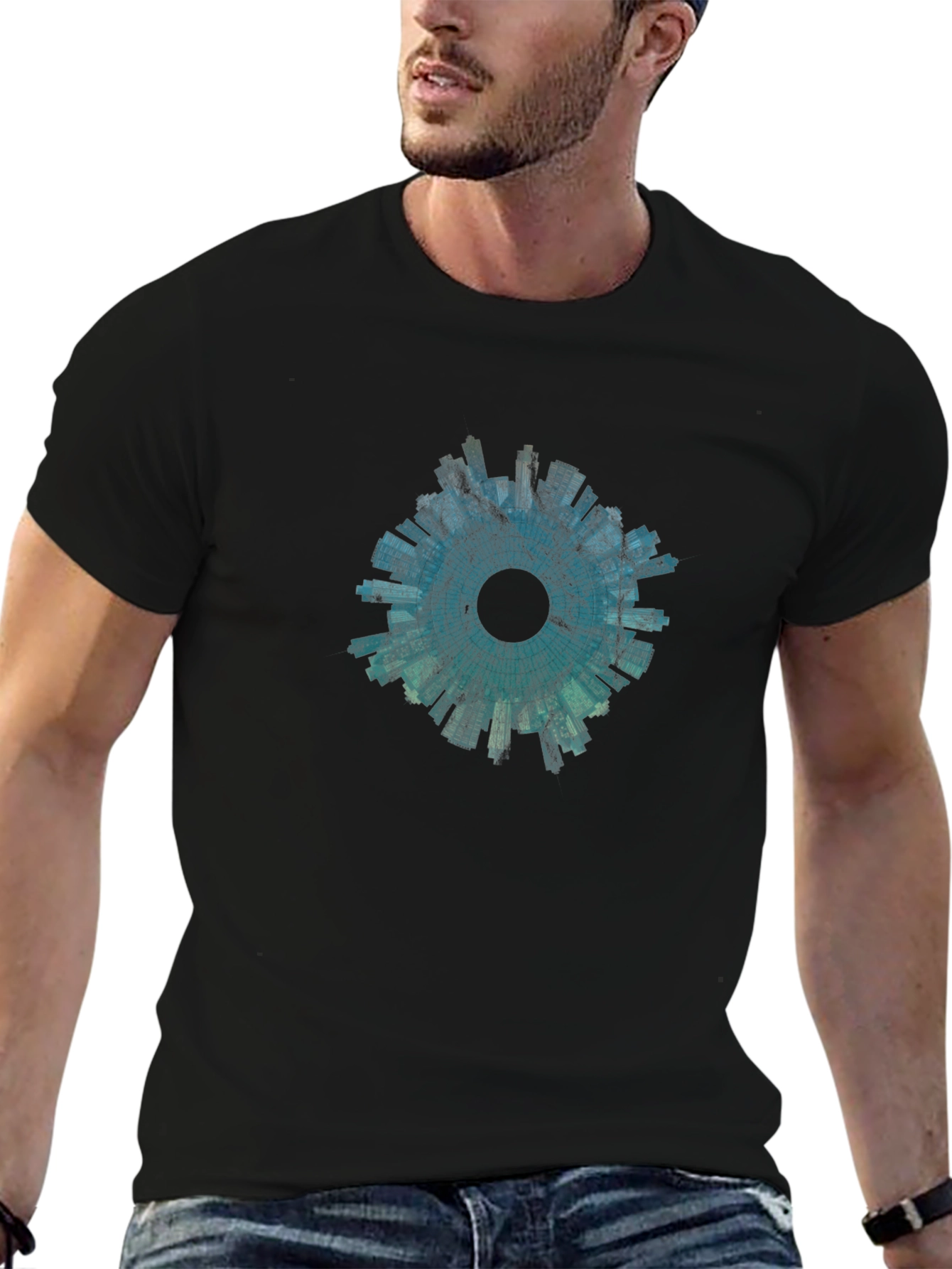 Abstract Cityscape Graphic Tee - Black